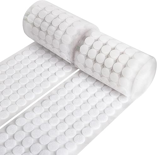WXBOOM Puntos autoadhesivos 2000 unidades (1000 pares) de 0.59 pulgadas de diámetro, puntos blancos de gancho y bucle, monedas de nailon adhesivas