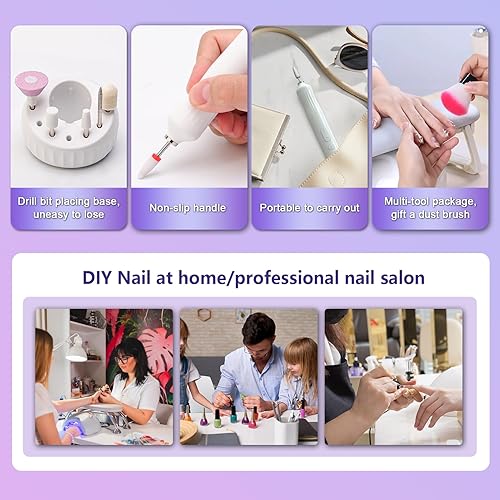 Miniatura 5 de BVLGREEN Taladro eléctrico de uñas 5 ajustables de alta velocidad con pantalla digital, taladro de uñas inalámbrico Efile para uñas acrílicas, uñas