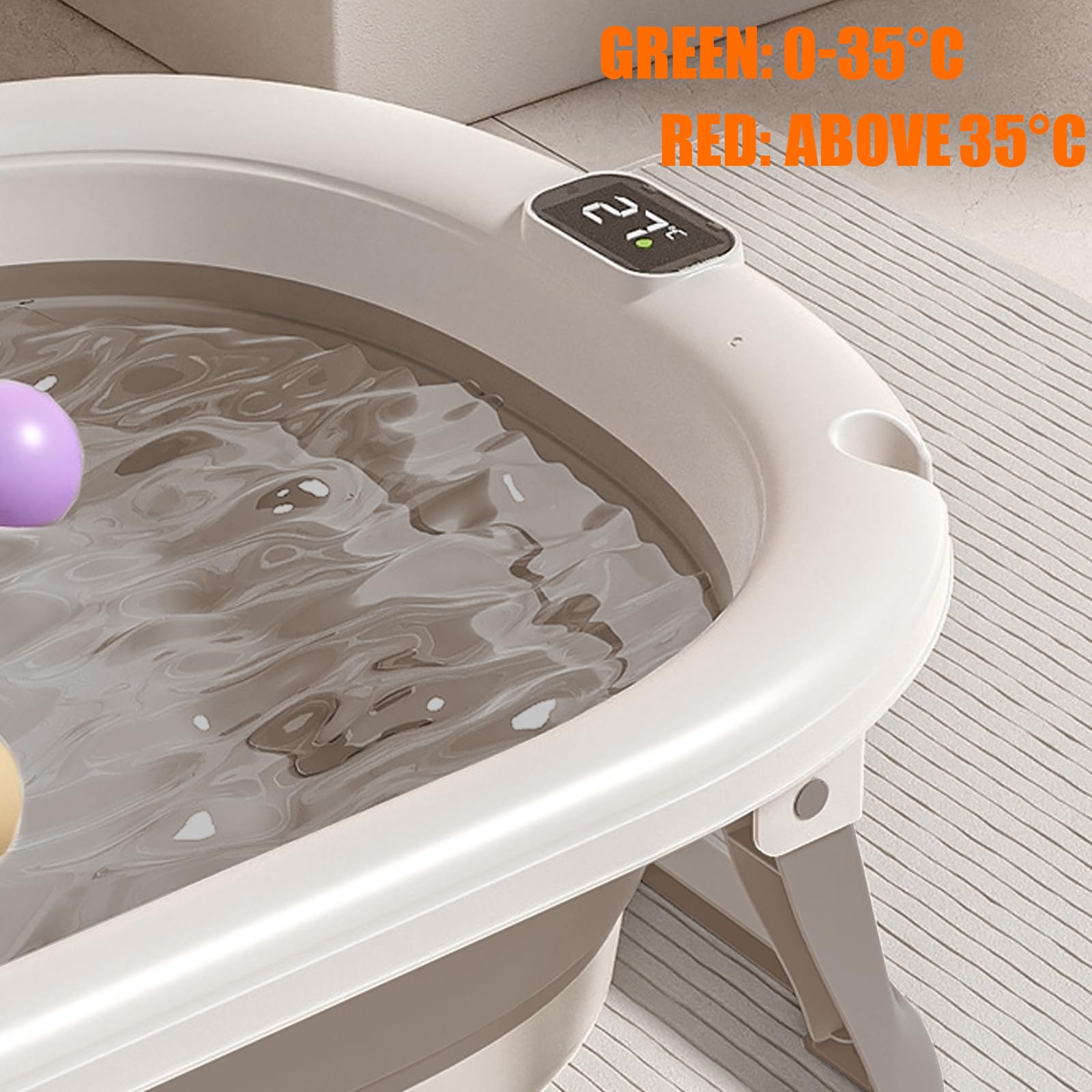 Faltbare Babybadewanne mit rutschfestem Kissen – Tragbares Design für Zuhause und Reisen – Baby-Babywanne zum Baden – zusammenklappbare Badewanne BB leicht zu reinigen – B-43 x 71 x 18,5 cm (Khaki)