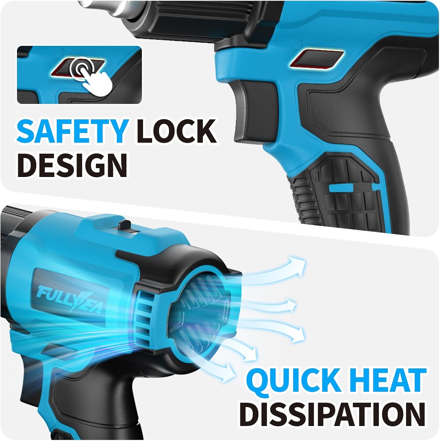 Heat Gun Cordless, Max 1022°F (550°C), Hot Air Gun Kit with 2x4.0Ah Batteries & 5 Nozzles, Lightweight Portable, Battery Heat Gun for Shrink Tubing, PVC Wrap, DIY Craft (Blue)