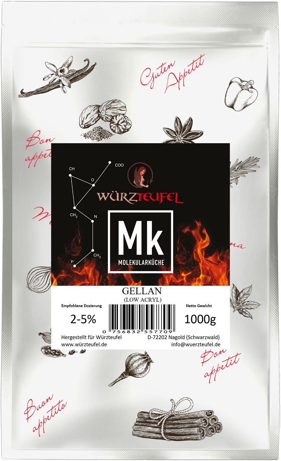 Gellan, Low Acyl Gellan, Niederacyliertes Gellan, Verdickungsmittel E418 hochwertige Lebensmittelqualität. Beutel 1000g. (1KG)