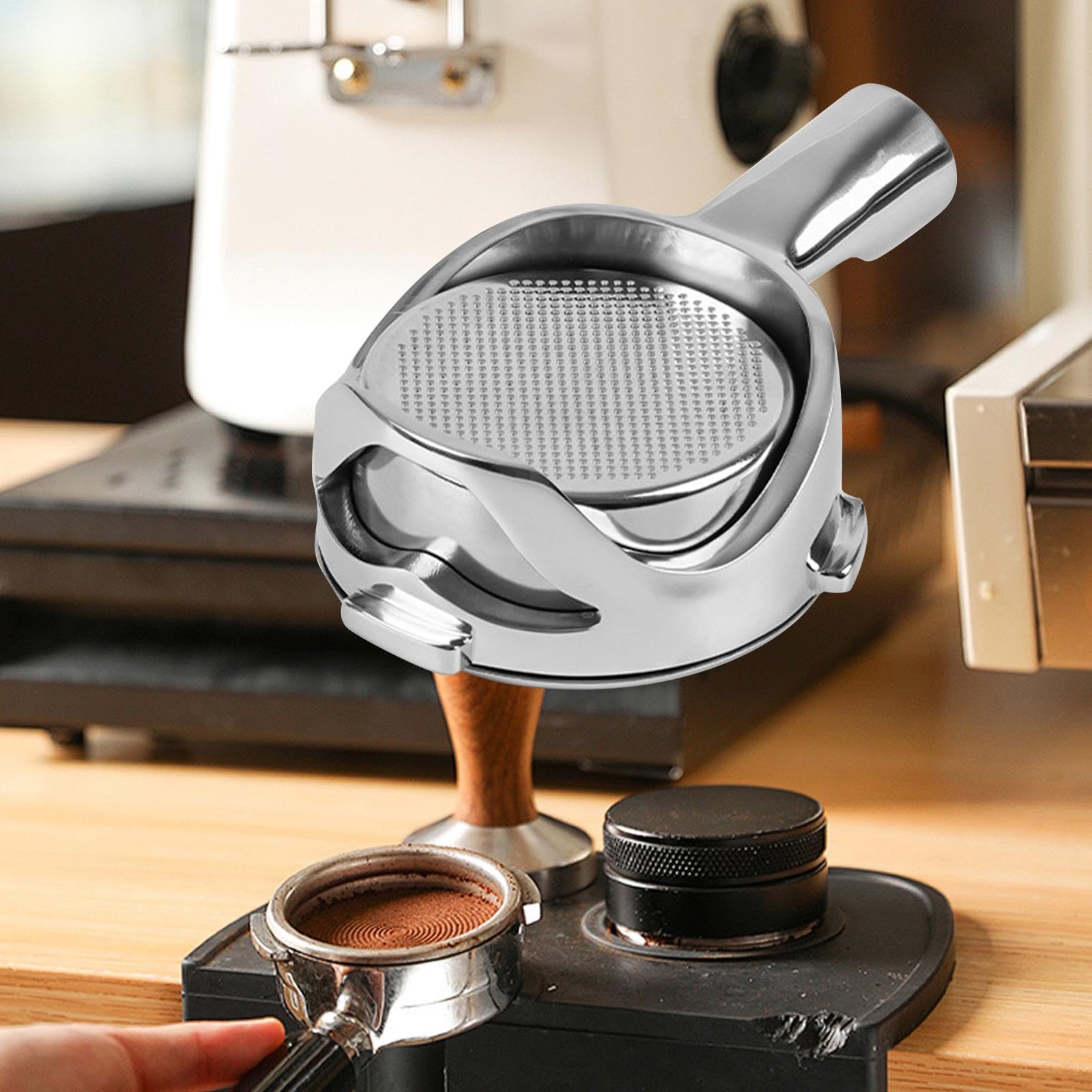 Portafiltro de Café Accesorio de Máquina de Espresso Filtro Repuesto de Acero Inoxidable Sin Fondo Reutilizable Adecuado para Hogar Cafetería, con cesta de filtro, tal como se describe