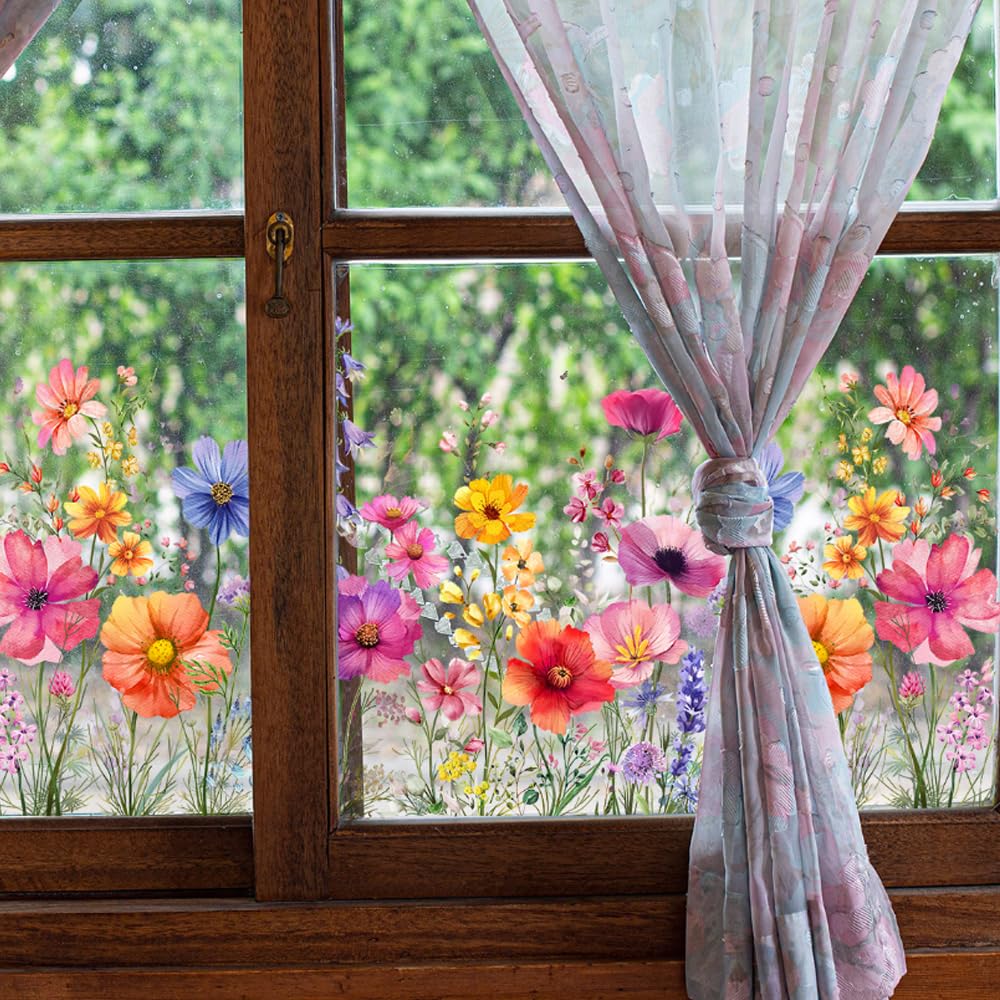 Fensterfolie Blumen Frühling - Selbstklebend Bunt 30x60cm