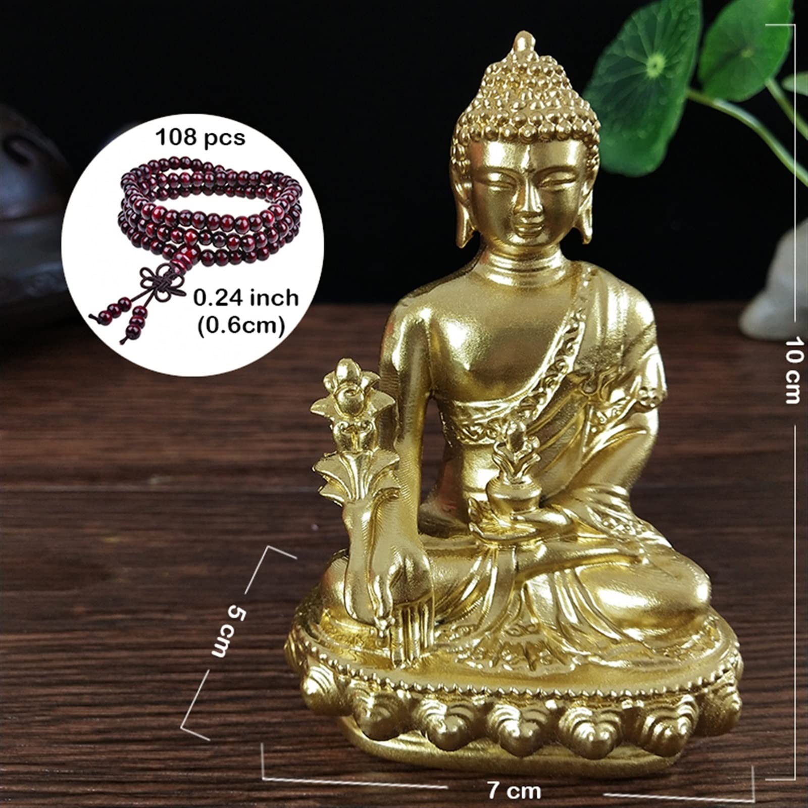 XJBTBA Posągi Buddy do wystroju wnętrz Mini figurka Buddy Kolor brązu Medycyna Posąg Buddy Z naszyjnikiem Ozdoba Żywica Feng Shui Rzeźba Buddy Biuro w domu Dekoracja ogrodowa Prezent Posągi Buddy f