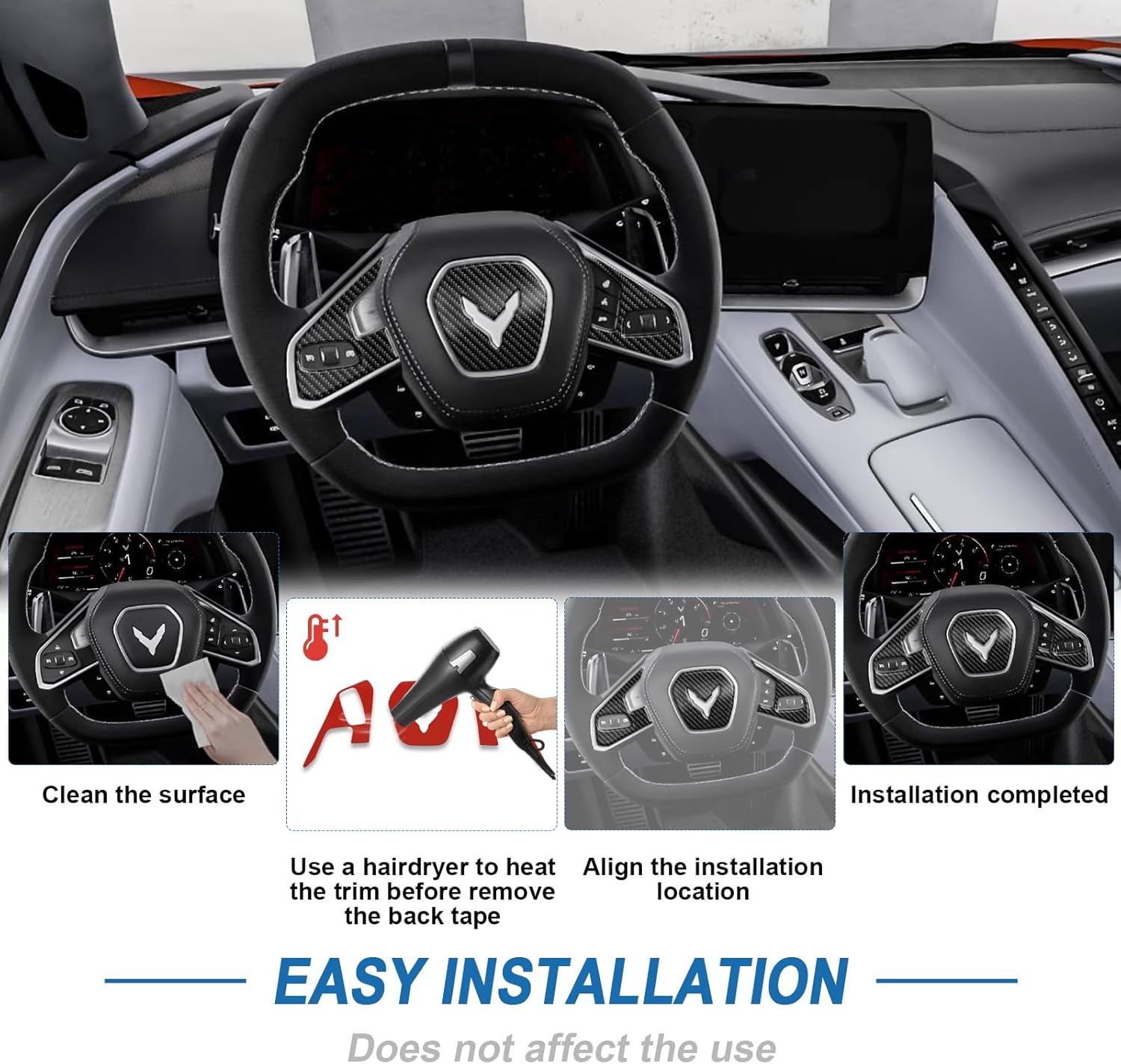 Real Carbon Fiber Steering Wheel Cover Compatible with Corvette C8 2020-2026, Interior Decor Sticker Accessories