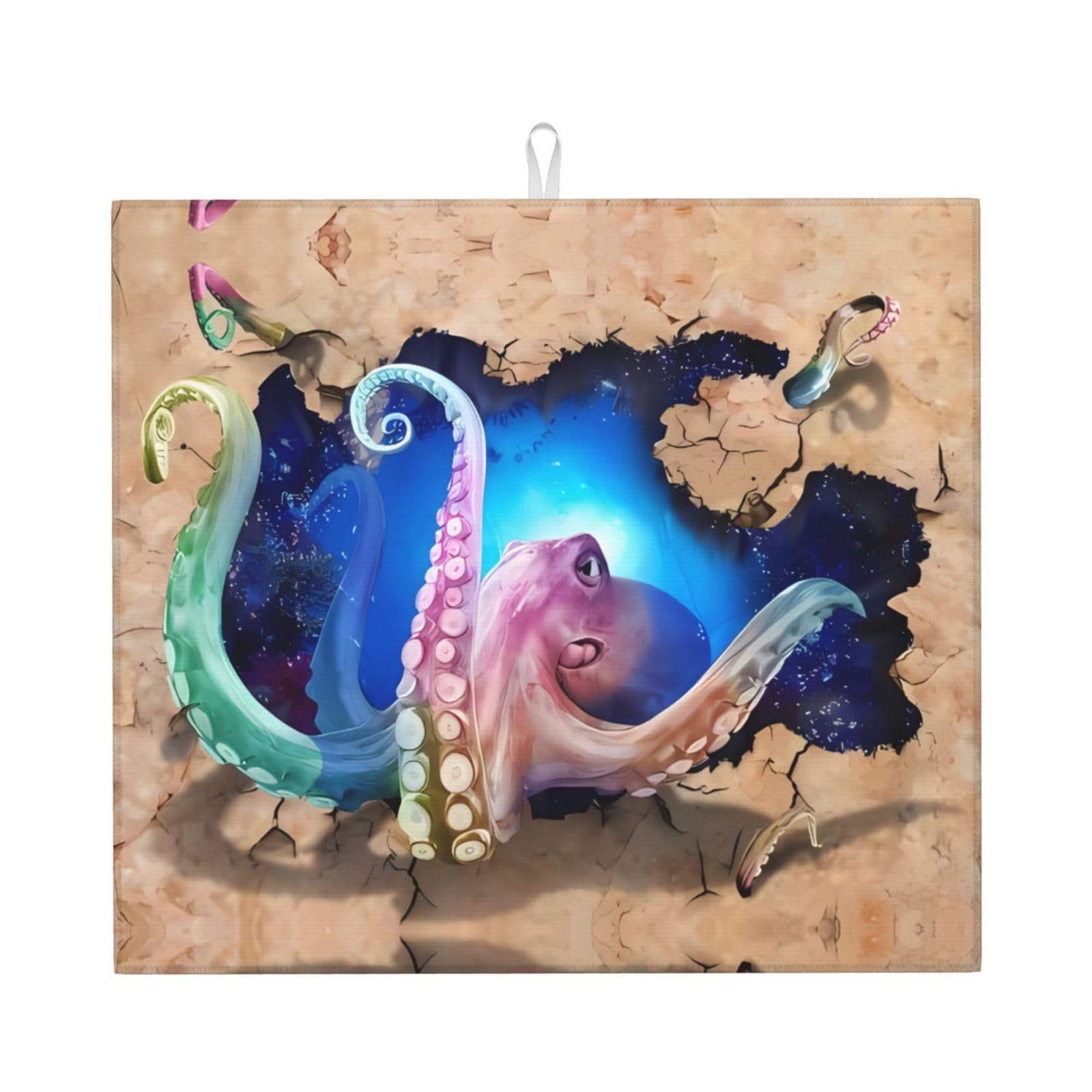 Yyhwhjde Black Octopus Prints Kitchen Drying Mat – Absorbent Dish Throw For Countertop, Non-Slip Layer With Vibrant Prints, Ideal For Housewarming