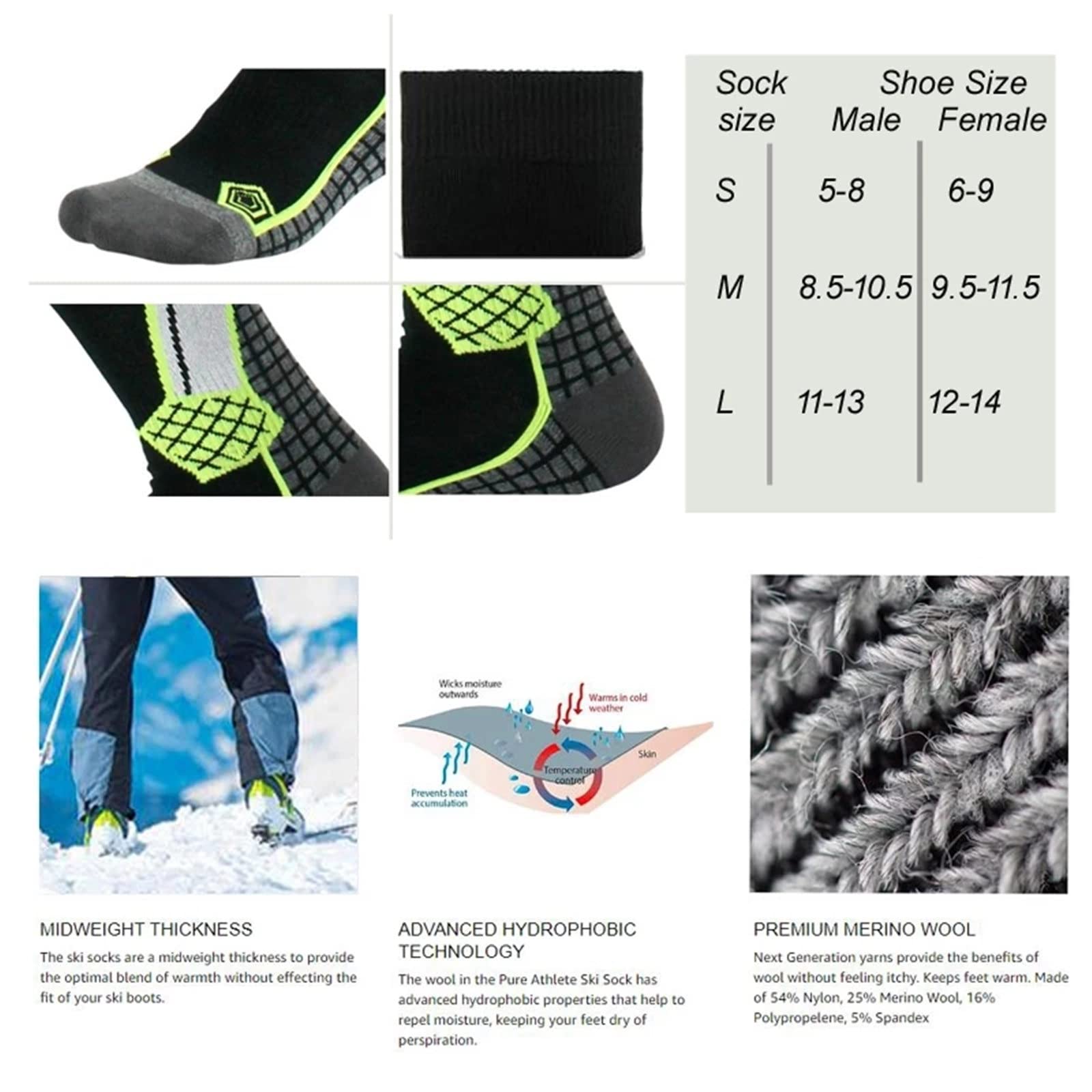 Chaussettes de Ski Chaussettes de Ski Haute Performance Snowboard d'extérieur Snowboard et Sports de Plein Air