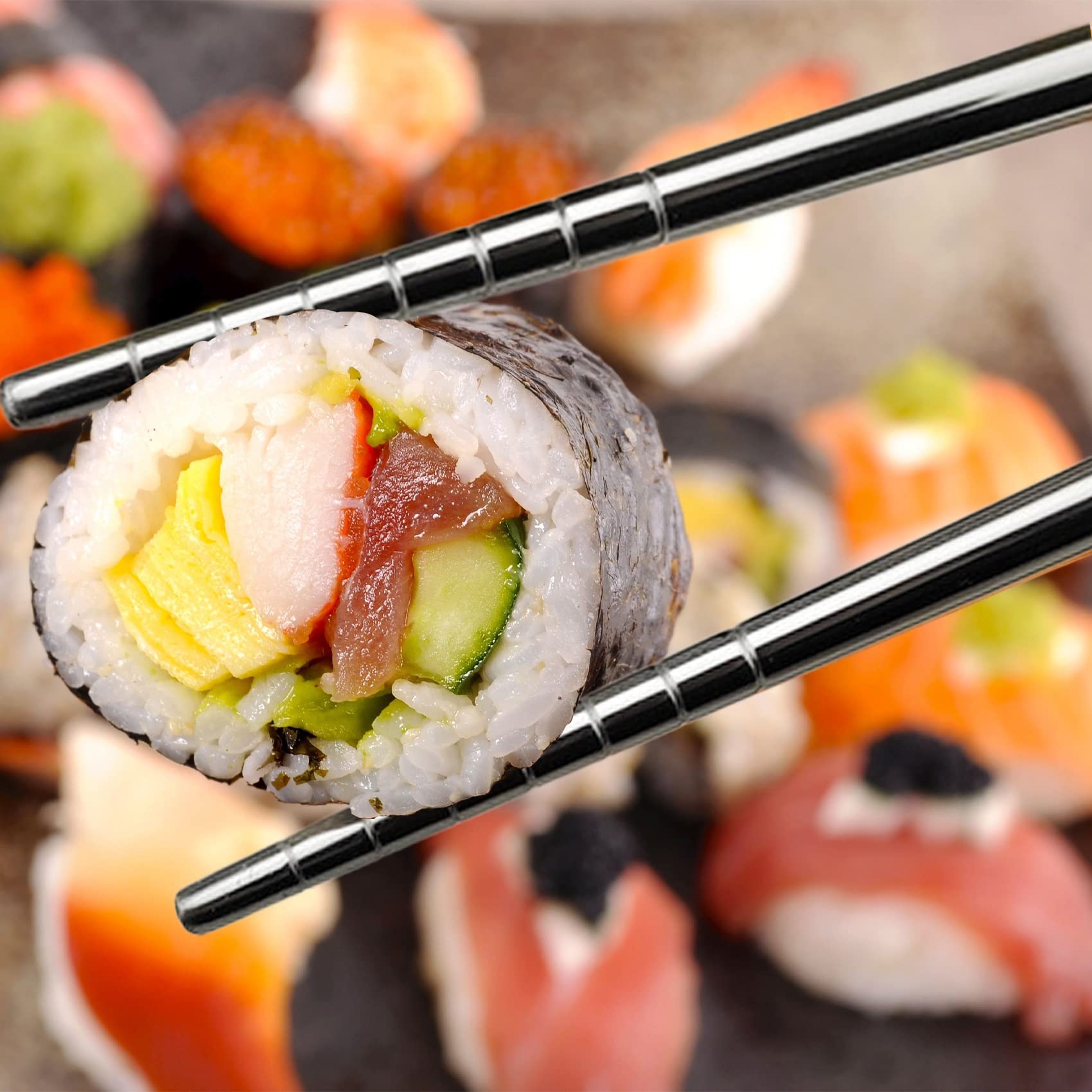 Bacchette Portatili In Acciaio Inox Con Custodia, Placcatura Titanio, Antiscivolo, Lavabili In Lavastoviglie, Per Sushi E Viaggi