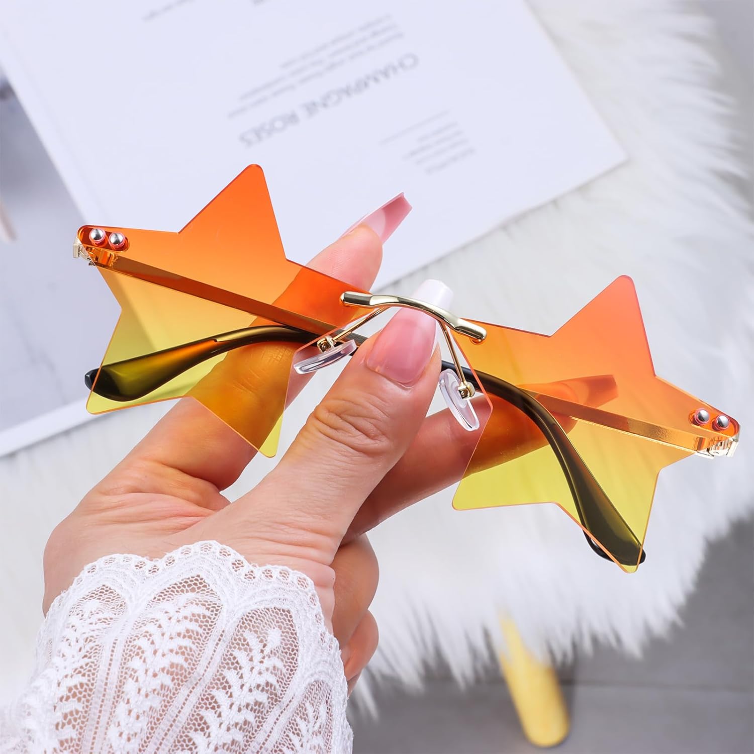Rimless Star Sunglasses Colorful Sunglass for Women Pentagram Sunglasses Halloween Party Favor Star Glasses - Image 5