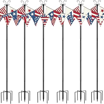 Urban Deco 6 Packs 3M String Light Pole Festoon Light Pole Upgraded Thickened Metal Garden Poles with Hook,Weather-Resistant Outdoor Pole for Lanterns Flags Wind Chimes Bird Feeder Patio Wedding Party