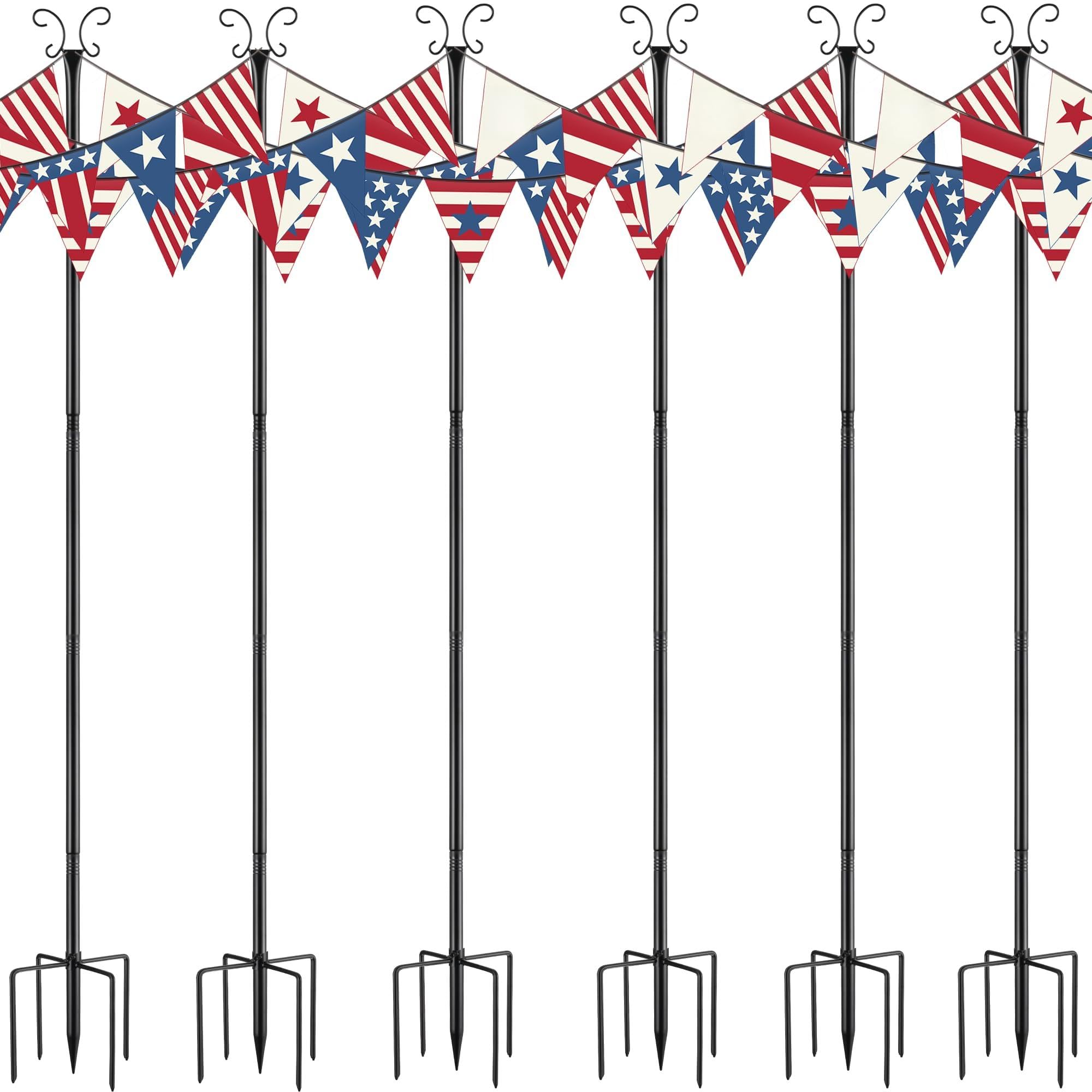 Urban Deco 6 Packs 3M String Light Pole Festoon Light Pole Upgraded Thickened Metal Garden Poles with Hook,Weather-Resistant Outdoor Pole for Lanterns Flags Wind Chimes Bird Feeder Patio Wedding Party
