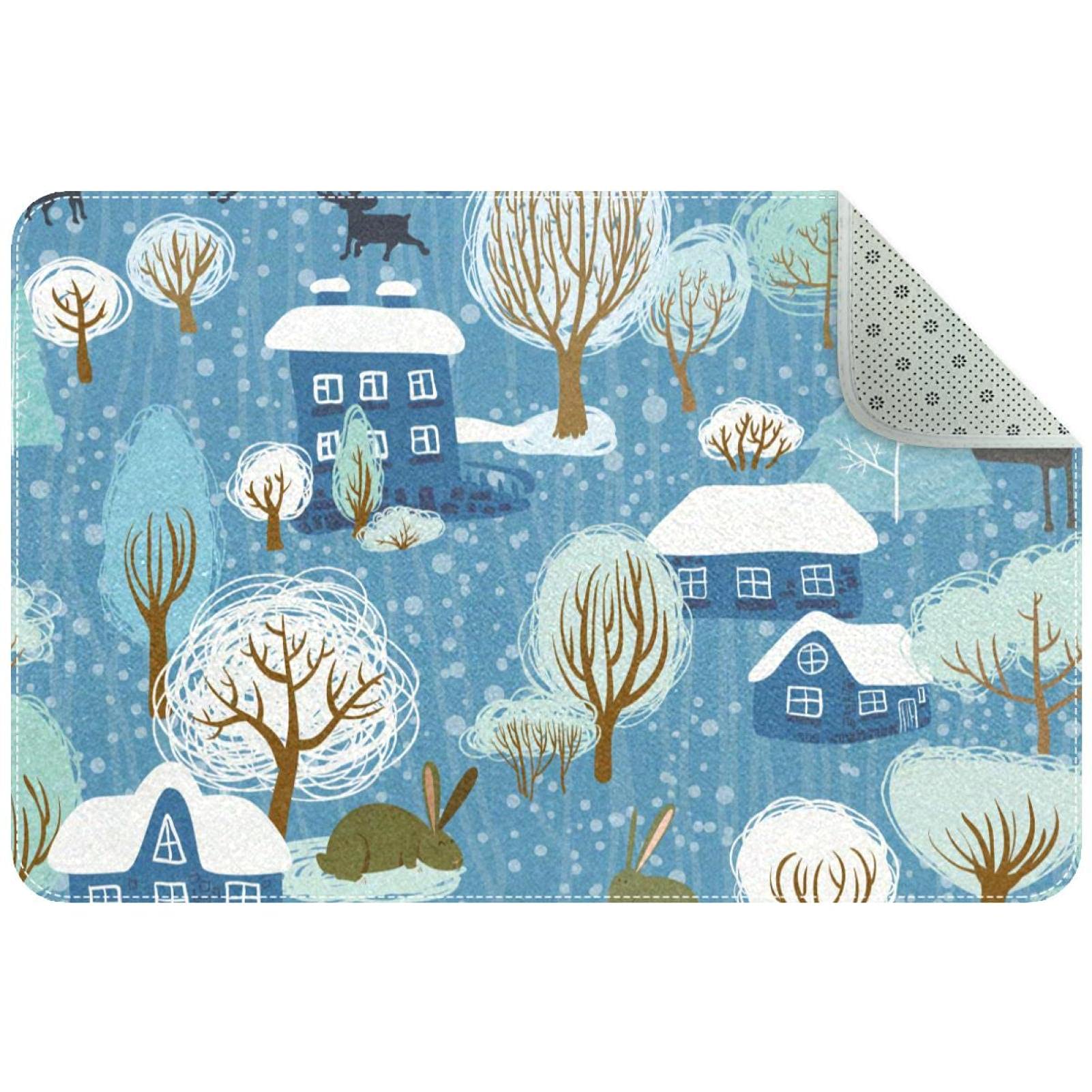 Paillasson bleu aquarelle lavable et antidérapant pour entrée extérieure