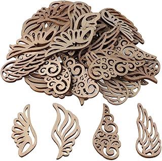 hobbyhub 80 Pcs Unfinished Angel Wings Shape Wooden,4 Styles Blank Wood Slices for DIY Painting Home Decor