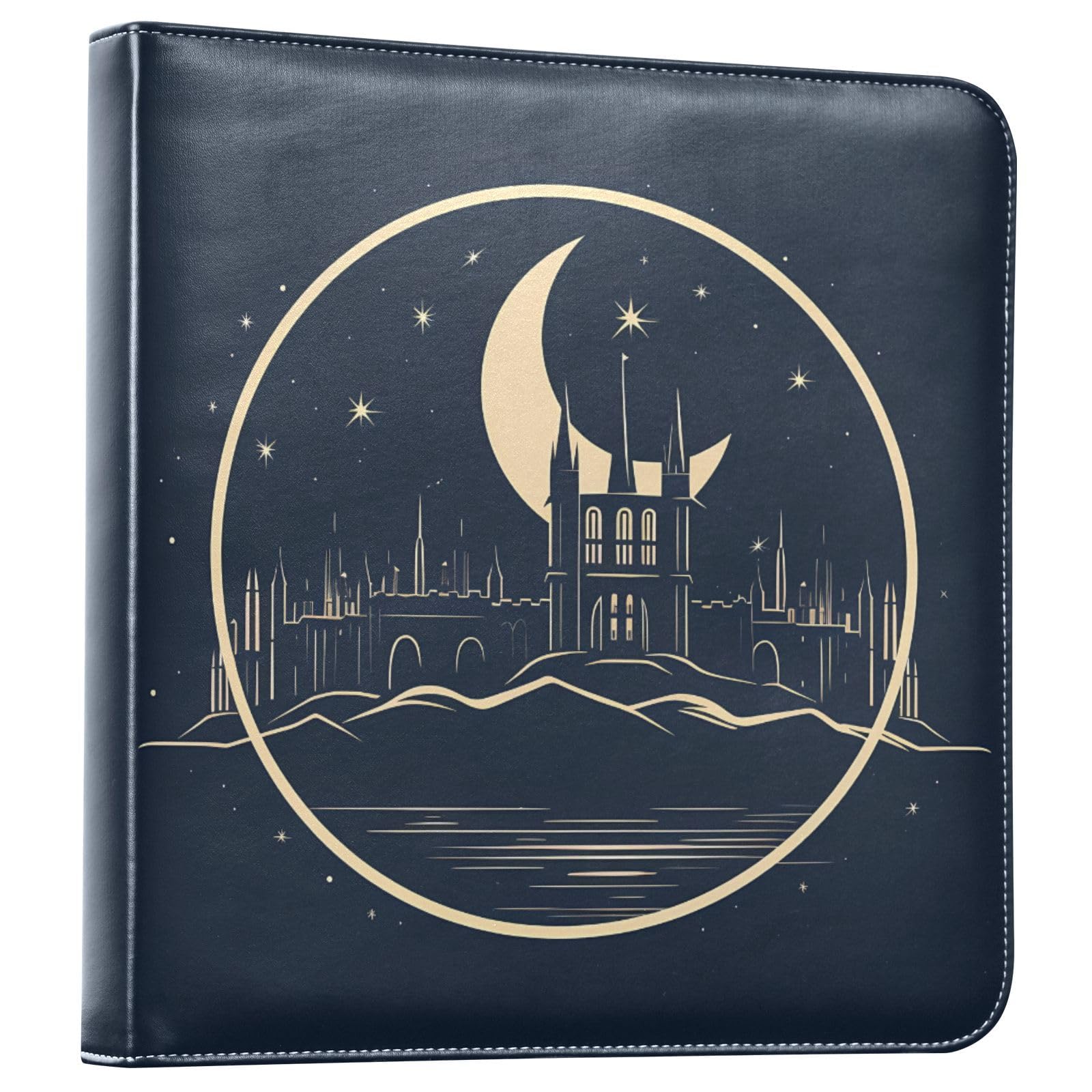 JIPONI Building with Beautiful Moon Large Photo Album, DIY Leather Cover Scrapbook Albums for 4x6 5x7 6x8 Pictures, Self Adhesive Memory Book for Wedding, Baby, Family