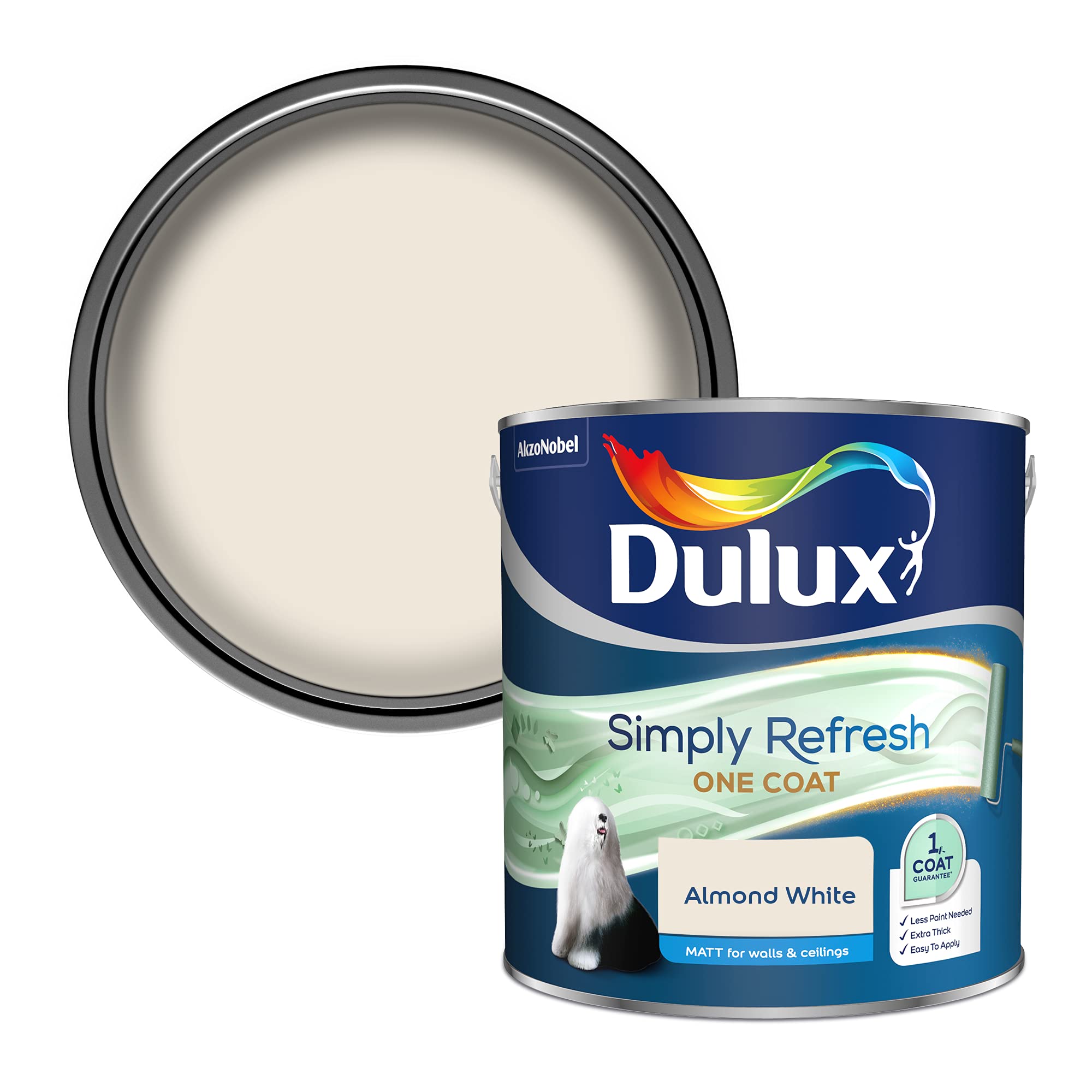 Dulux Simply Refresh Matt Emulsion Paint - Almond White - 2.5L, 5382879