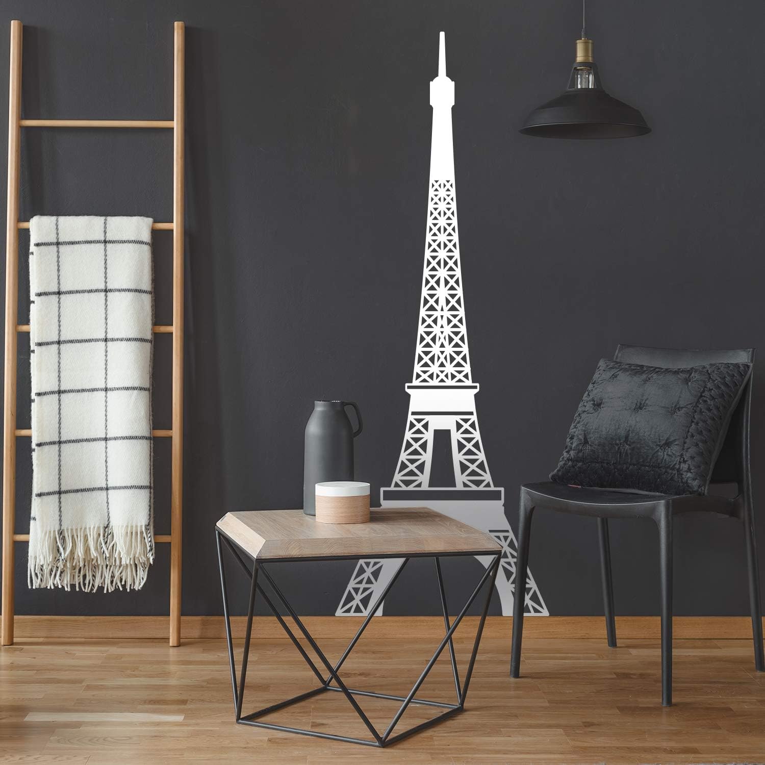 Vinyl Wall Art Decal - Eiffel Tower - 60" x 22" - Cute Minimal France Adhesive Sticker Modern for Paris Lover Home School Work Office Girl Bedroom Closet Living Room Kids Room Store Decor (White)