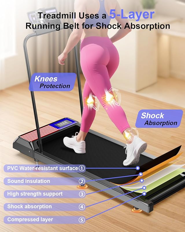 HCOIW Walking Treadmill Pad with Incline - Portable Under Desk Treadmill, Walking Mat Pad with Handle Bar, 2.5HP Low Noise, 2 in 1 Treadmills for Home Office, Remote Control with LED Screen 270LBS image 6