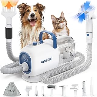 oneisall 8-in-1 Dog Vacuum Grooming Kit & Dryer: Shedding Vacuum, Metal Clippers, 7-Temp Blower for Mess-Free Pet Trims