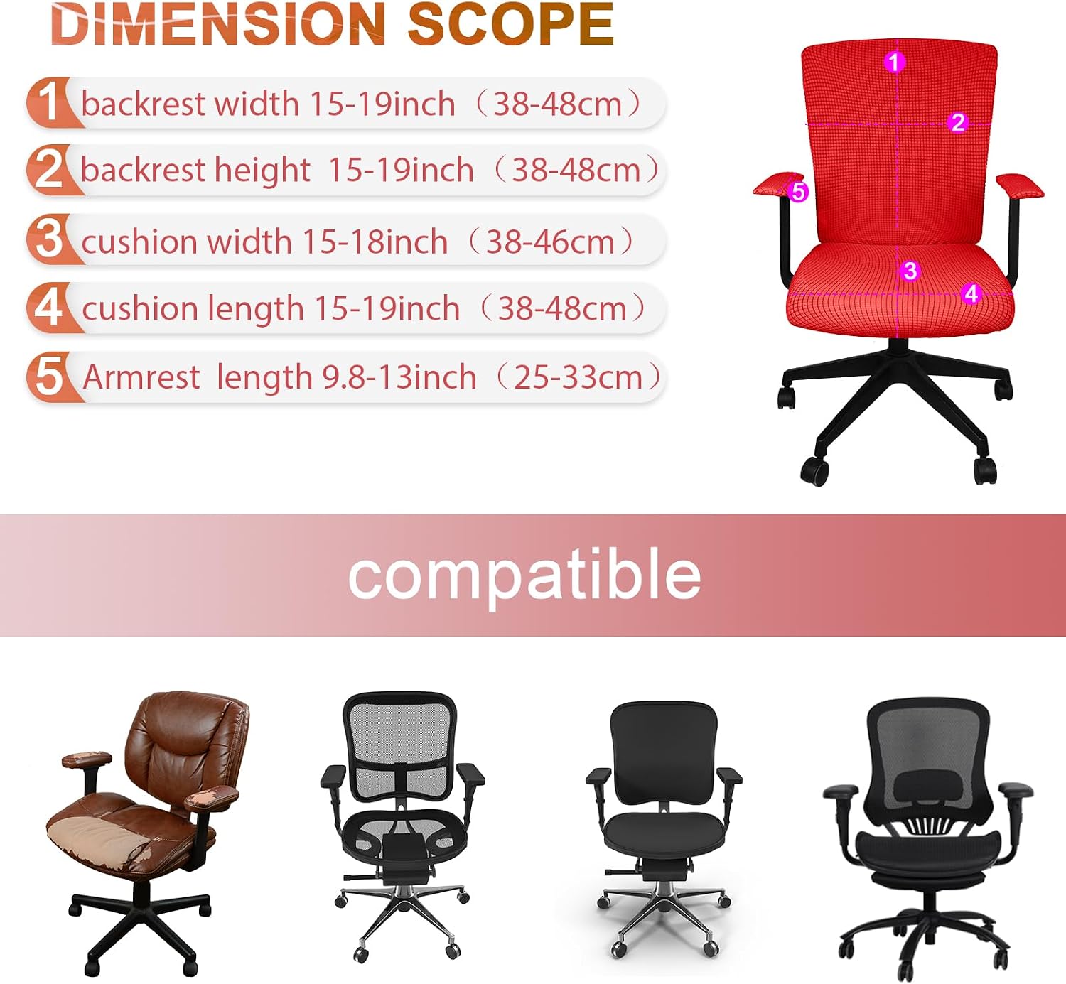 Tallew 4 Pcs Office Chair Covers Stretchable Armrest Seat,XL,Red image 2