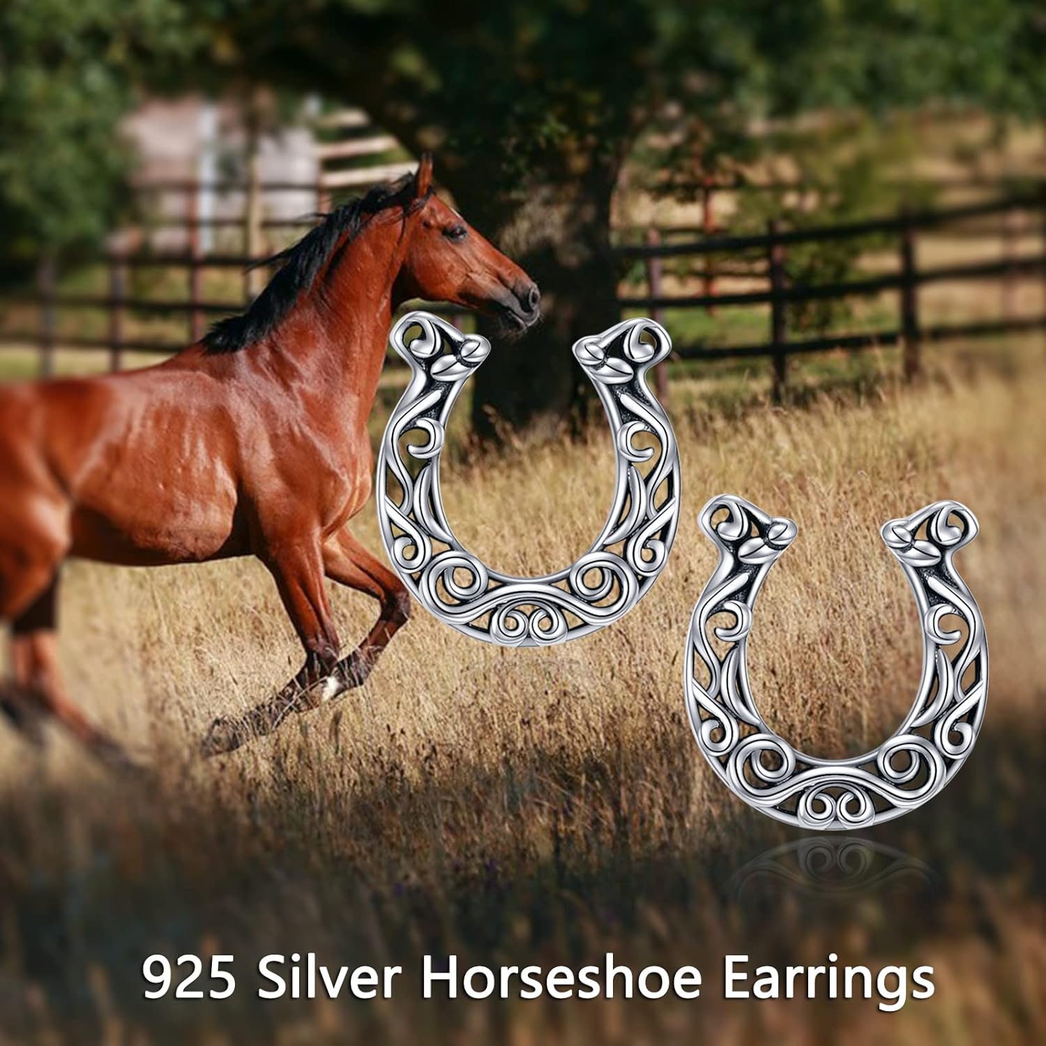 YAFEINI Lucky Horseshoe Earrings 925 Sterling Silver Horseshoe Studs Earrings Western Jewelry Gift For Women Horse Lovers