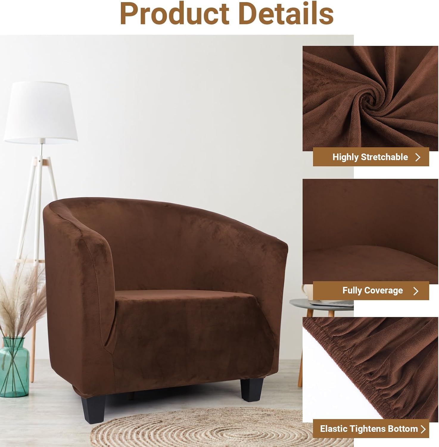 Barrel Chair Covers Slipcover, 1 Piece Club Chair Slipcover Cover with Elastic Bottom, Anti Slip Soft Stretch Velvet Armchair Slipcover Washable Furniture Protector for Living Room Hotel