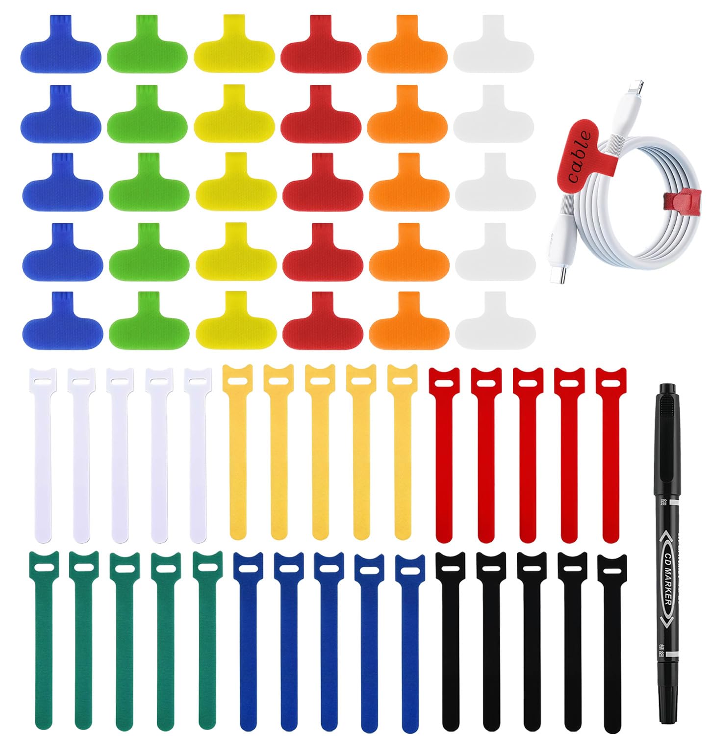 Confezione da 60 etichette riutilizzabili per cavi e kit organizer per cavi, etichette colorate scrivibili con pennarello + 30 fascette per la gestione dei cavi elettronici a casa e ufficio