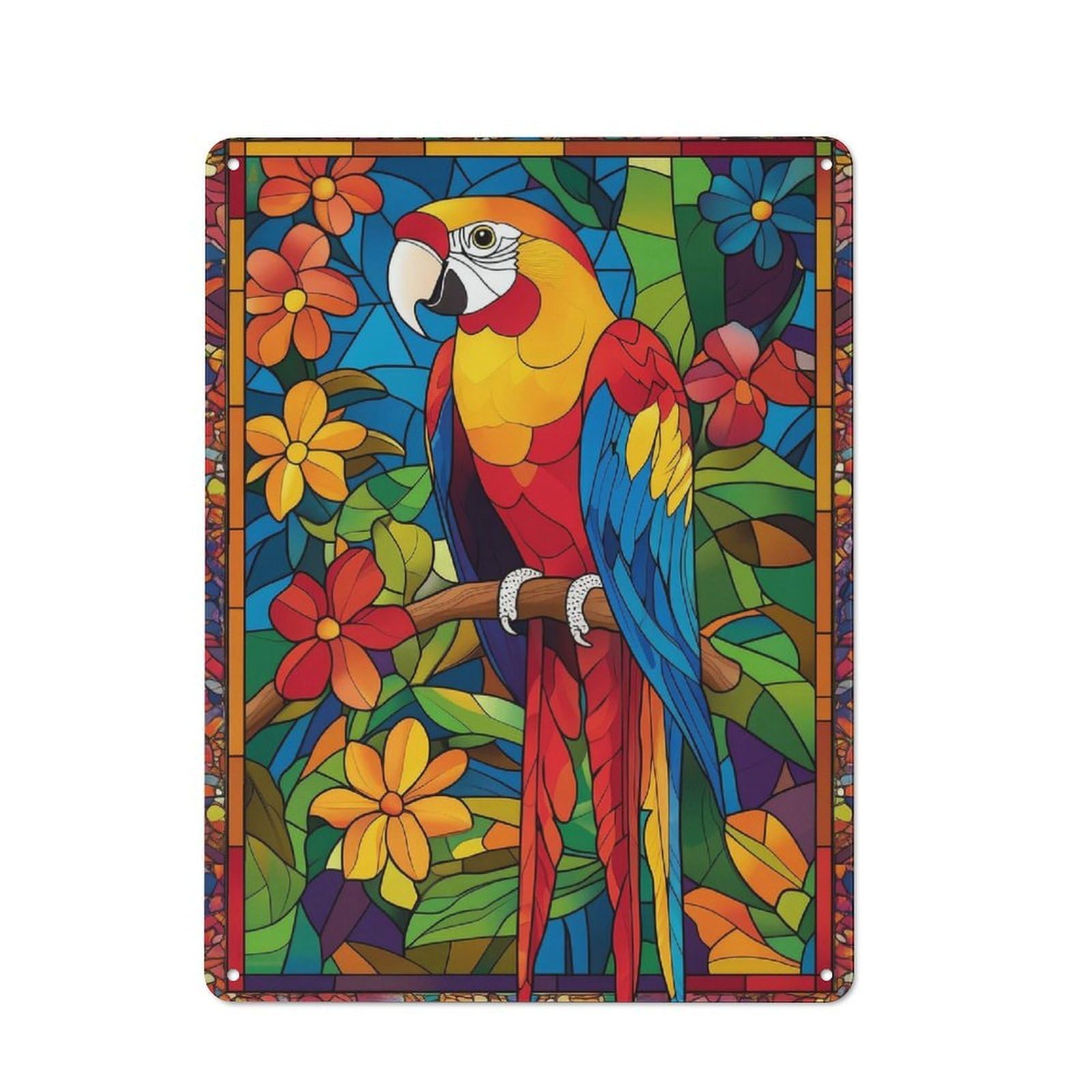 Junmoney Stained Glass Parrot Metal Wall Sign 40X30cm, Nostalgic Classic Pub Decor For Pub, Home Bar, Shed Or Man Cave