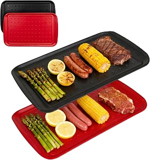 17 inch Red & Black BBQ Platters for Grilling & Serving, Durable Marinating Meat Trays with Non-Slip Desiqn, Dishwasher Safe, Halloween & Christmas Tray Gifts
