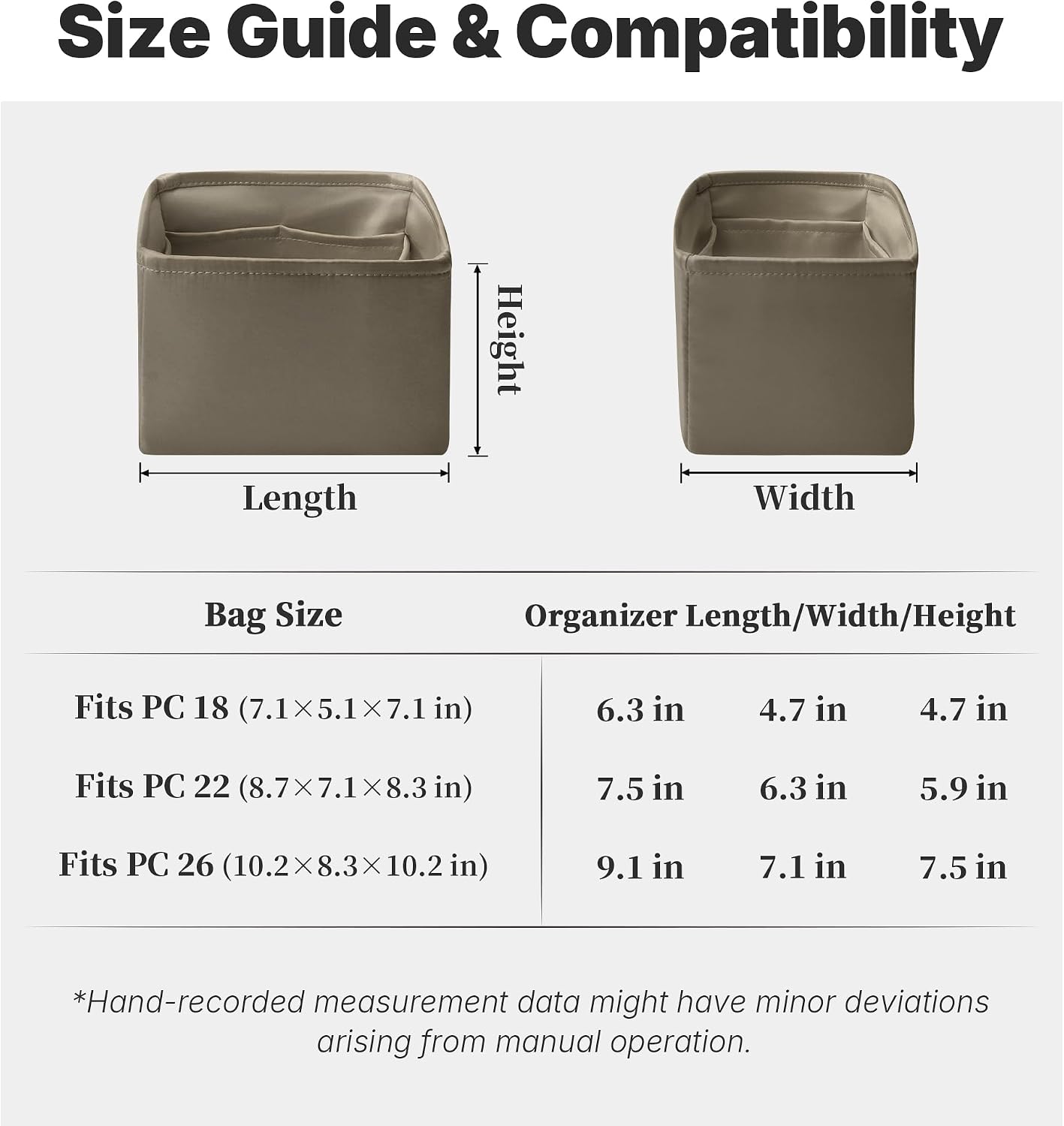 Purse Organizer Insert for Picotin 18/22, Satin Bag Organizer for Picotin Bags, Lightweight Purse Essentials for Women Luxury Handbags, Soft Touch Inner Liner with Multiple Pockets (Etoupe grey, PC22)