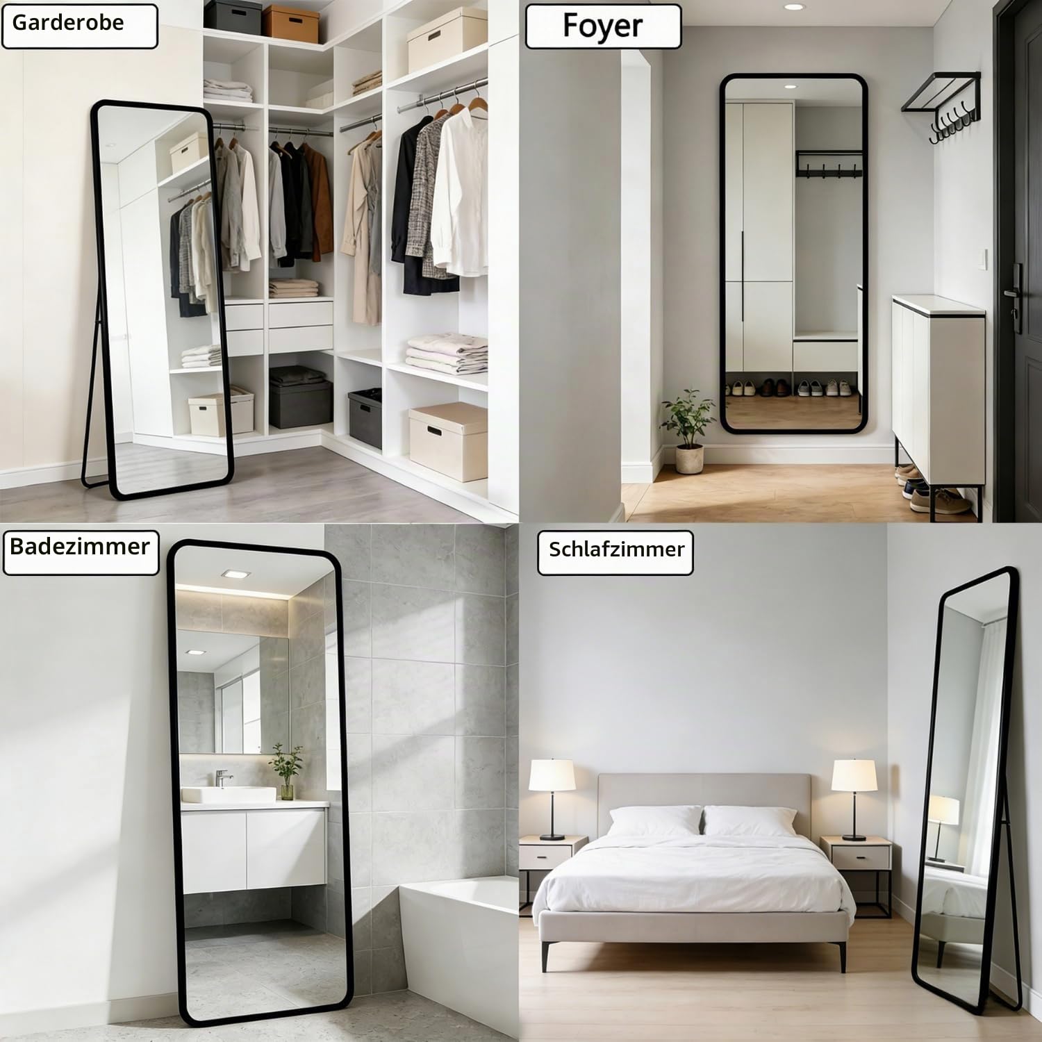 devesanter Ganzkörperspiegel 49×159 cm mit schwarzem Metallrahmen | Großer Bodenspiegel vielseitig nutzbar zum Aufstellen,Anlehnen oder Aufhängen für Schlafzimmer,Wohnzimmer und Ankleide