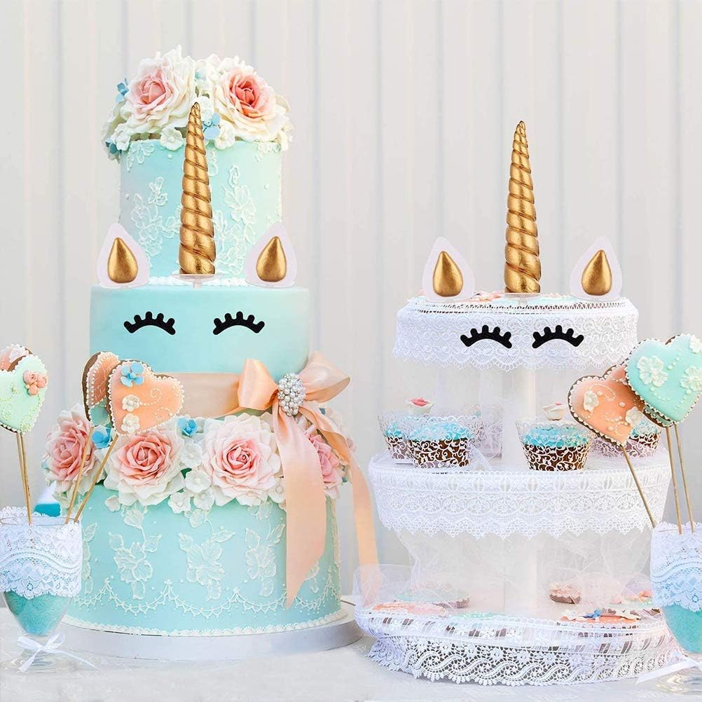 BETOY Cake Topper Unicorn Cake Topper, Handmade Gold Unicorn Cake Decoration Set with Horn, Ears and Eyelashes for Birthday Party, Baby Shower and Wedding - Image 5