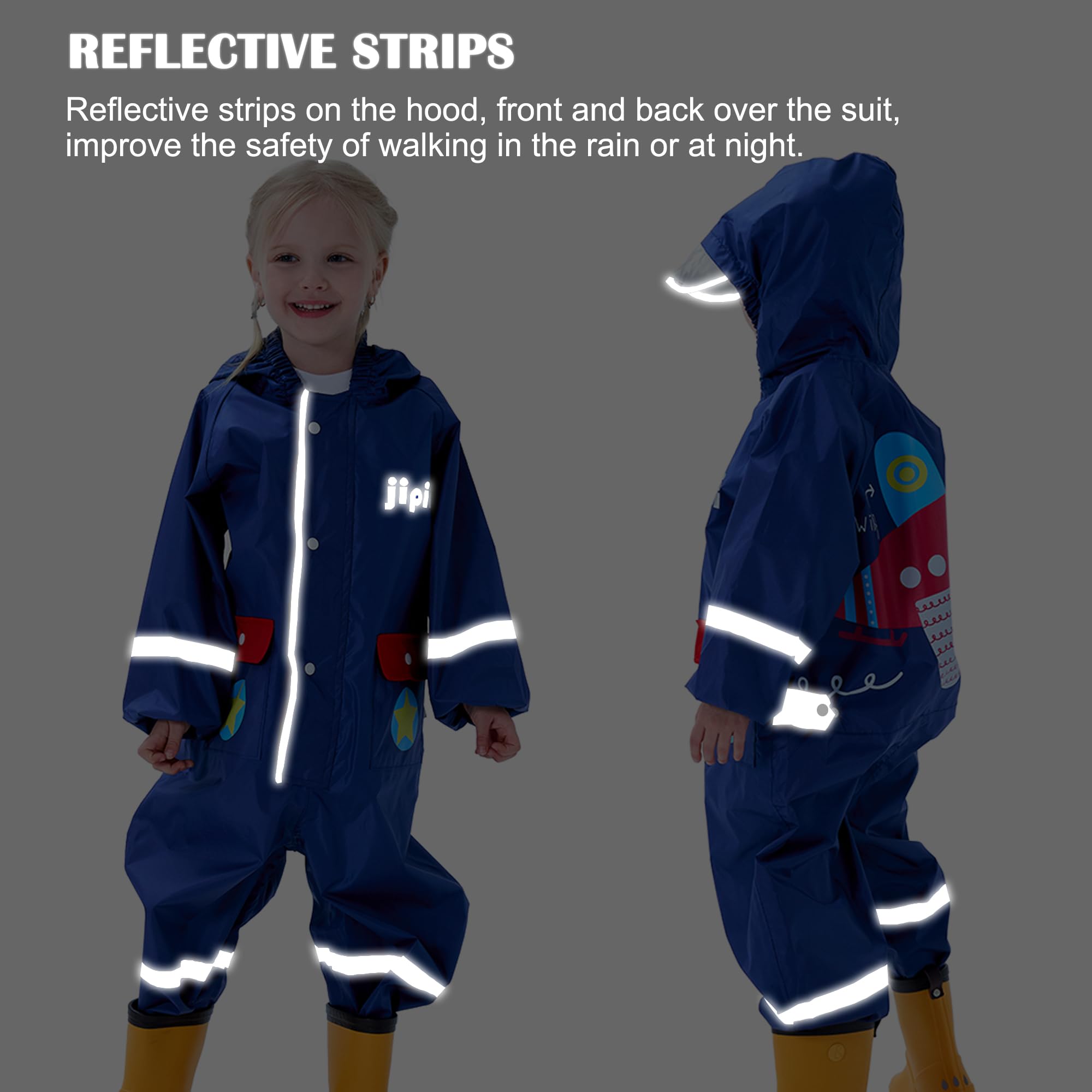 Fewlby Tuta Impermeabile Bambini Tuta Pioggia, Bambina Poncho Antipioggia con Cappuccio Ragazze Ragazzi Giacche Impermeabili Mantella da Pioggia Riutilizzabile per 1-10 Anni