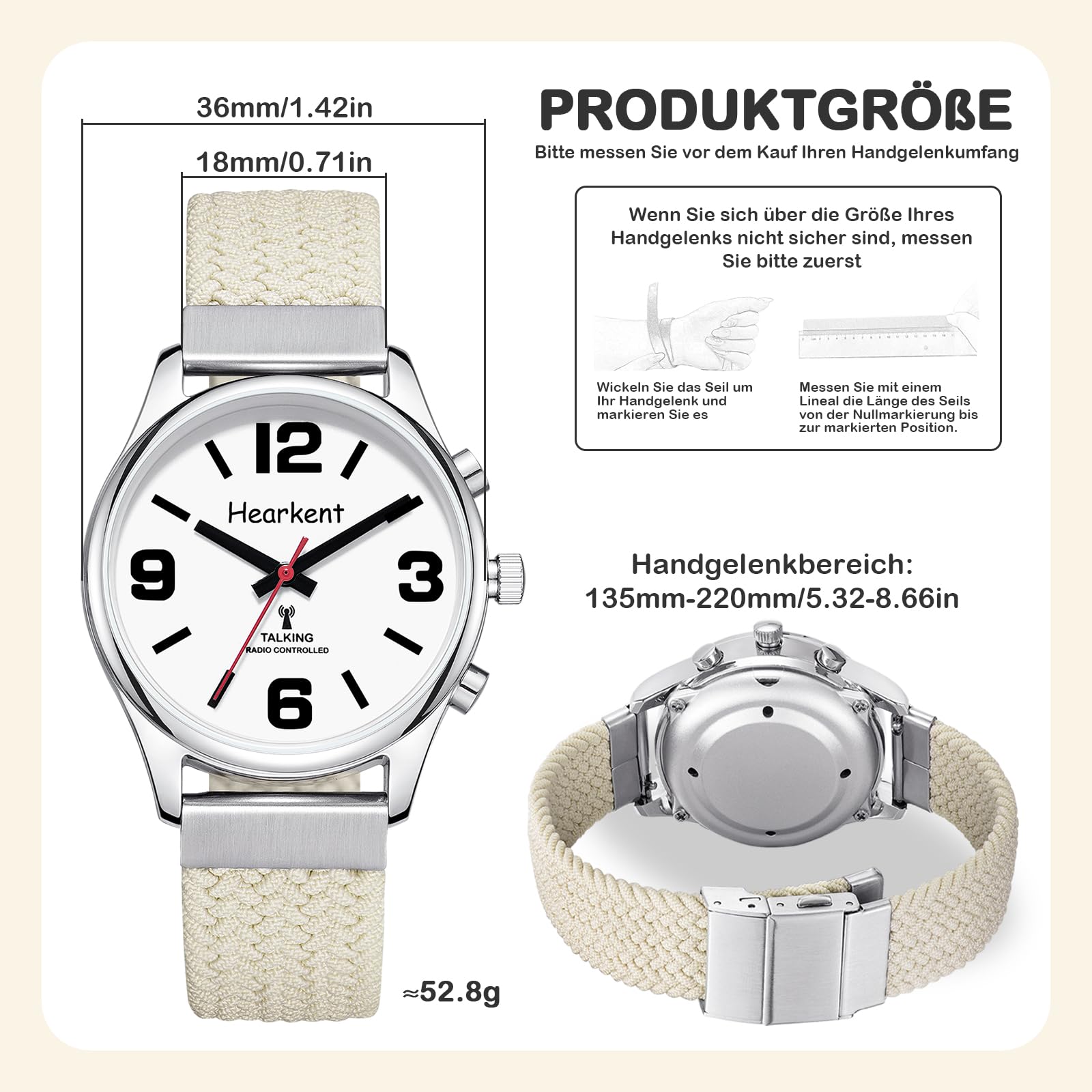 Hearkent Orologio da donna in lingua tedesca con numeri grandi, regolazione automatica per ipovedenti, ciechi o anziani