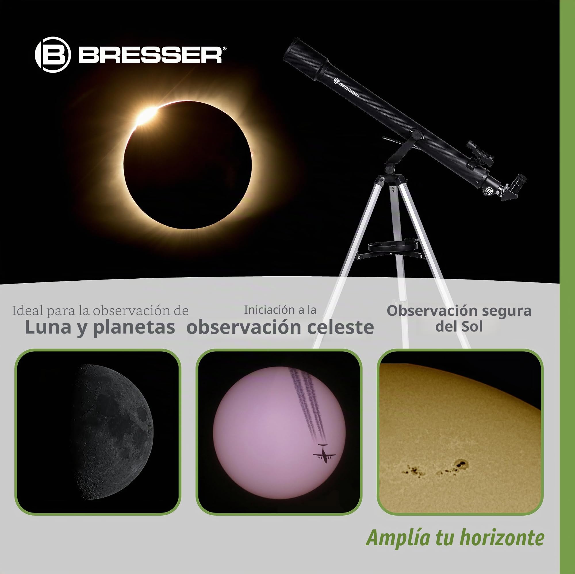 Bresser Sirius 70/900 AZ Telescopio con Adaptador de Cámara de Smartphone