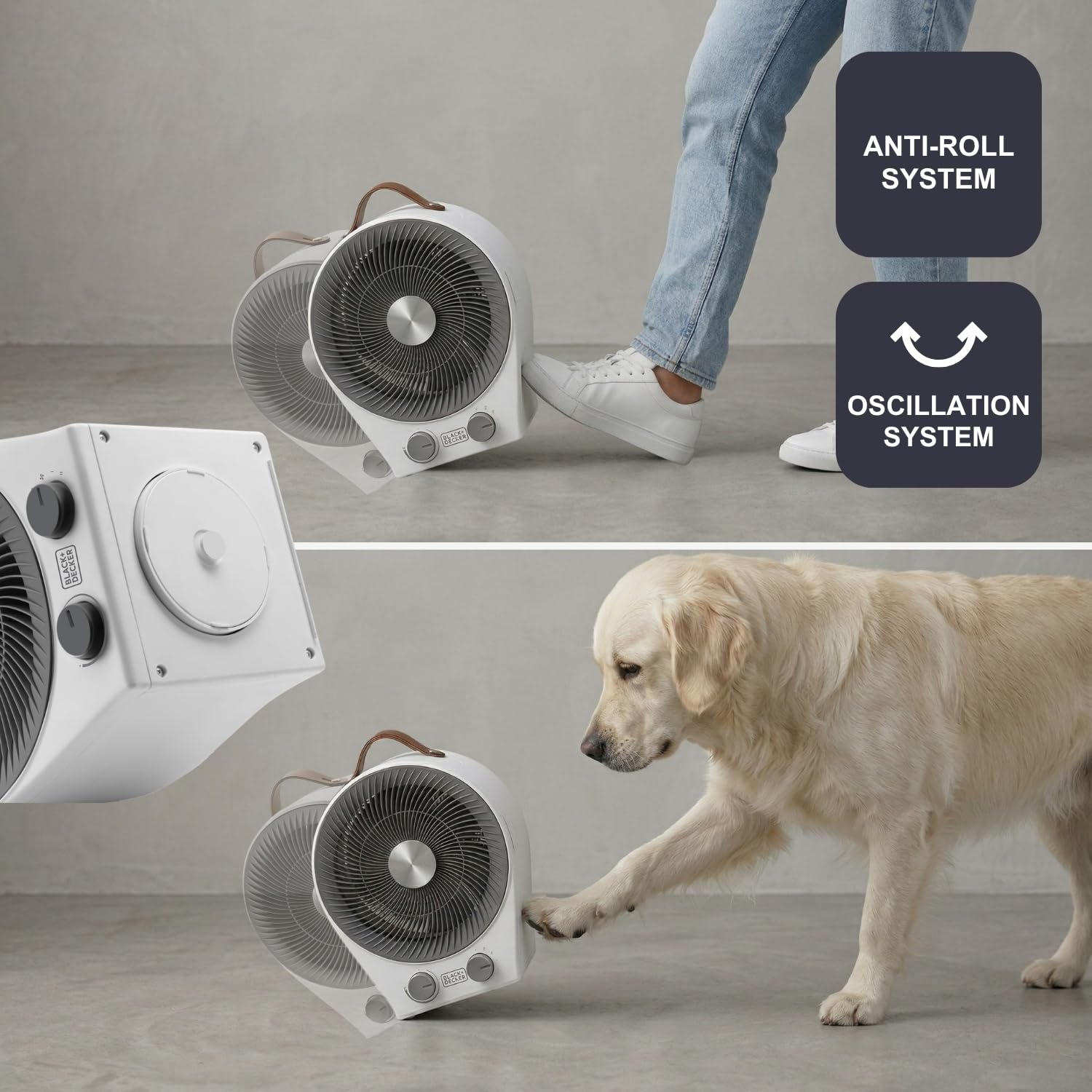 BLACK+DECKER BXFSH2000E - 2 en 1: calefactor y ventilador | Multifunción | 2 intensidades de calor | 2 velocidades de ventilación | Termostato regulable | 2000W | Seguridad antivuelco | Blanco