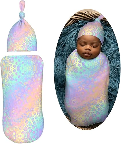 Miniatura 2 de Juego de mantas holográficas de leopardo para recién nacidos, manta de recepción suave para bebé, saco de envoltura para baby shower, regalo para