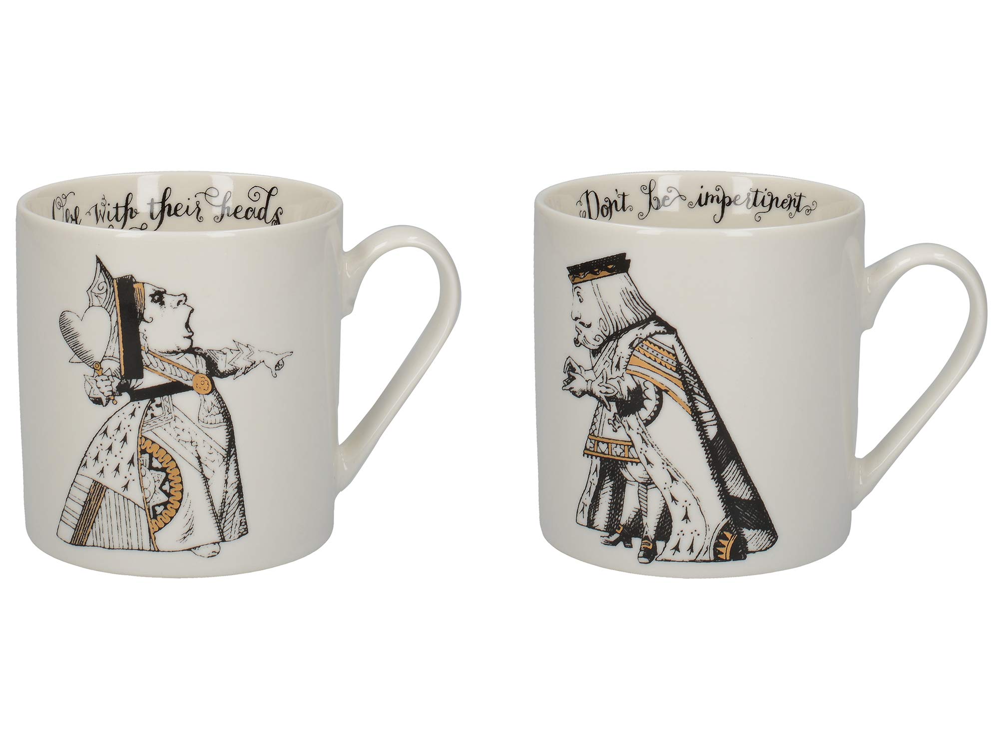 V&A V andA Alice in Wonderland Mug Set in Gift Box, King and Queen of Hearts, Fine China, 350 ml - (Set of 2), White Black Gold