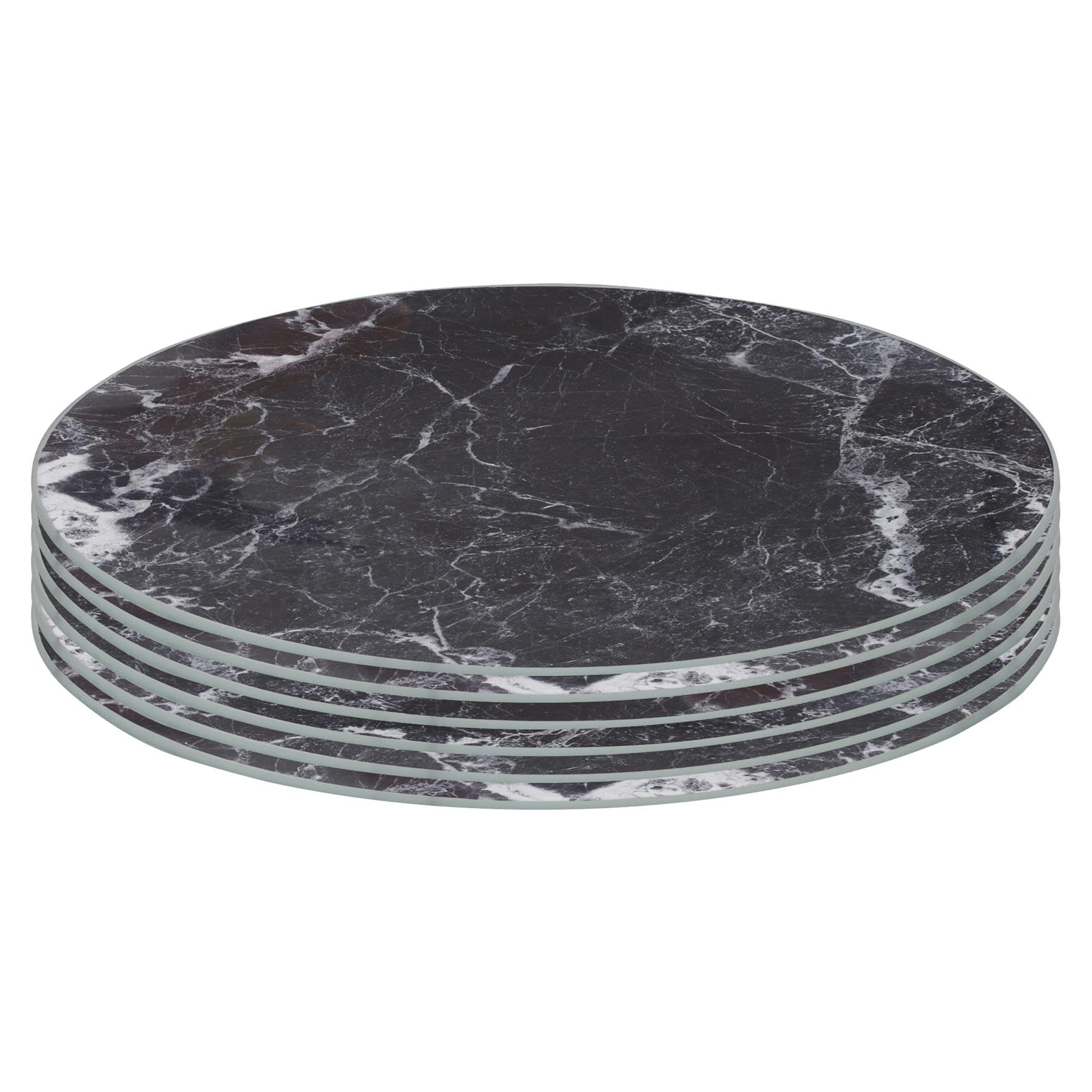 Harbour Housewares Black Round Glass Placemats - 30Cm - Marble - Pack Of 6 - Marble
