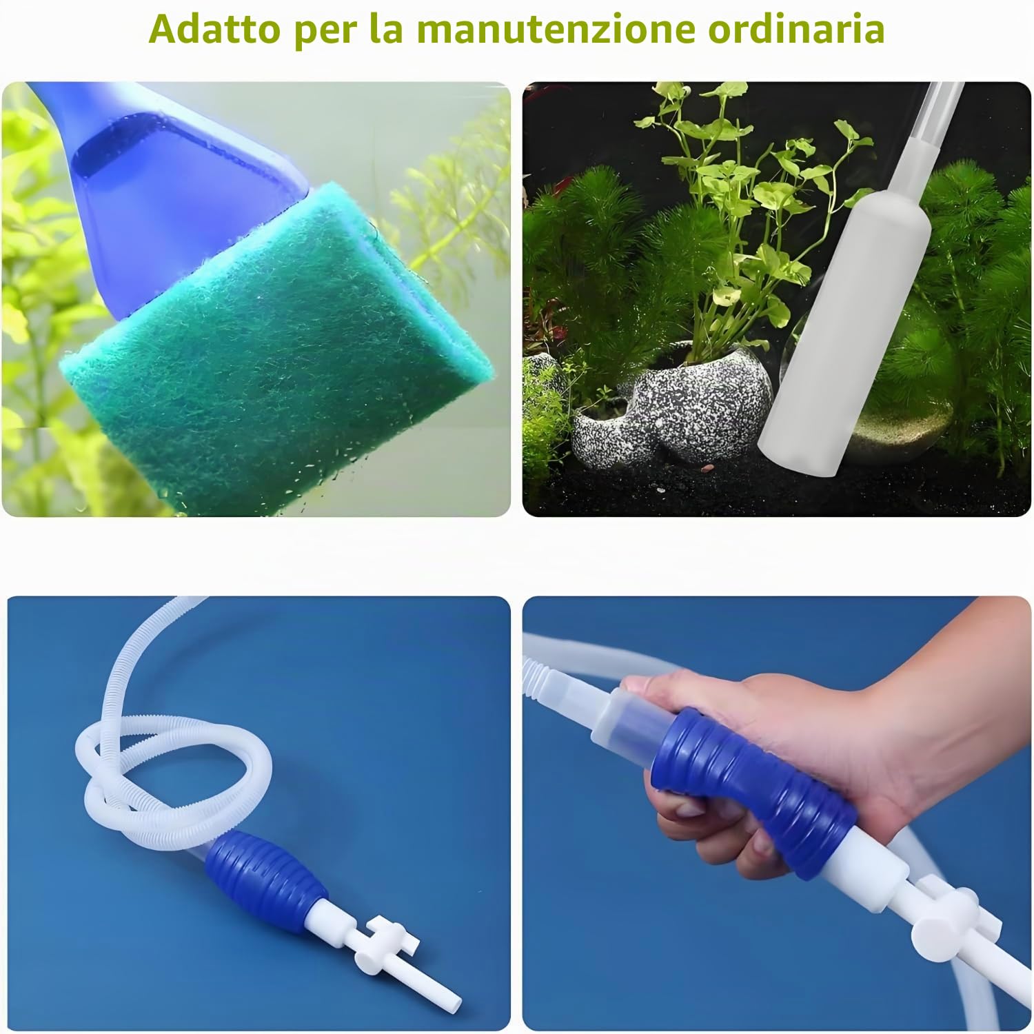 Set Di Pulizia Per Acquario, Pulitore Di Ghiaia Per Acquari, Detergente Per Acquario Accessori, Cambio d'Acqua Per Acquario Detergente, Con 5 Accessori Rimovibili, Per Manutenzione Ordinaria