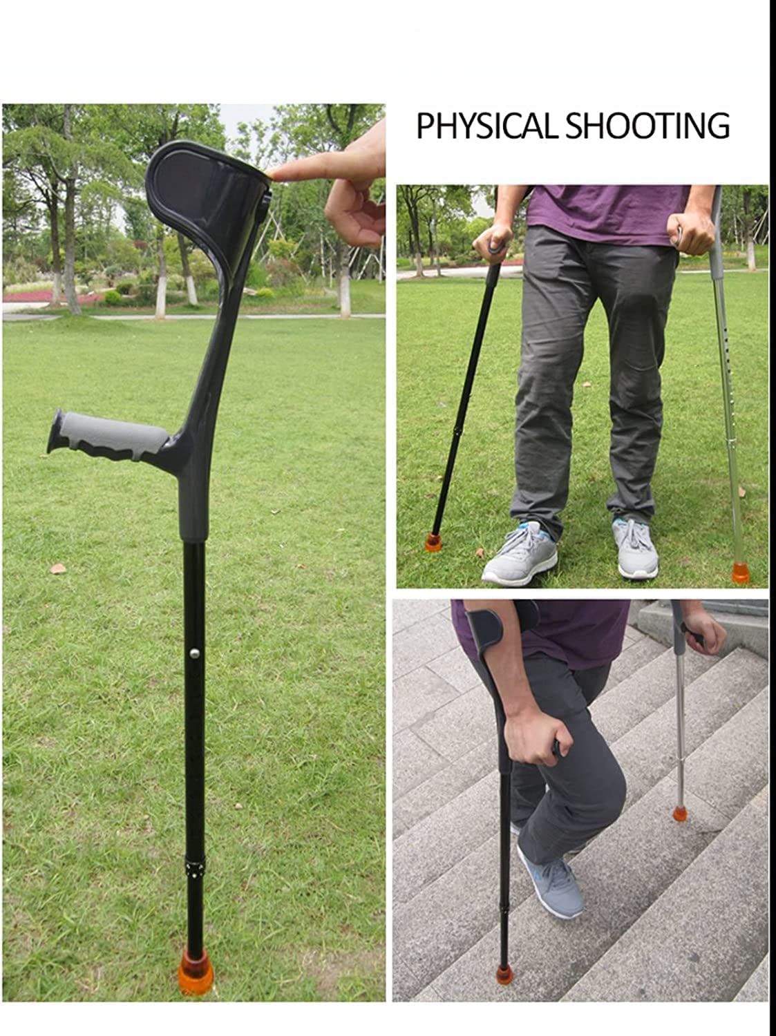 PAASHE Bastones para Caminar antebrazo, muletas Ajustables, 1 par de Bastones para Caminar para Adultos, Bastones de Descanso para Codo en Forma de U, Andador cómodo para Ancianos