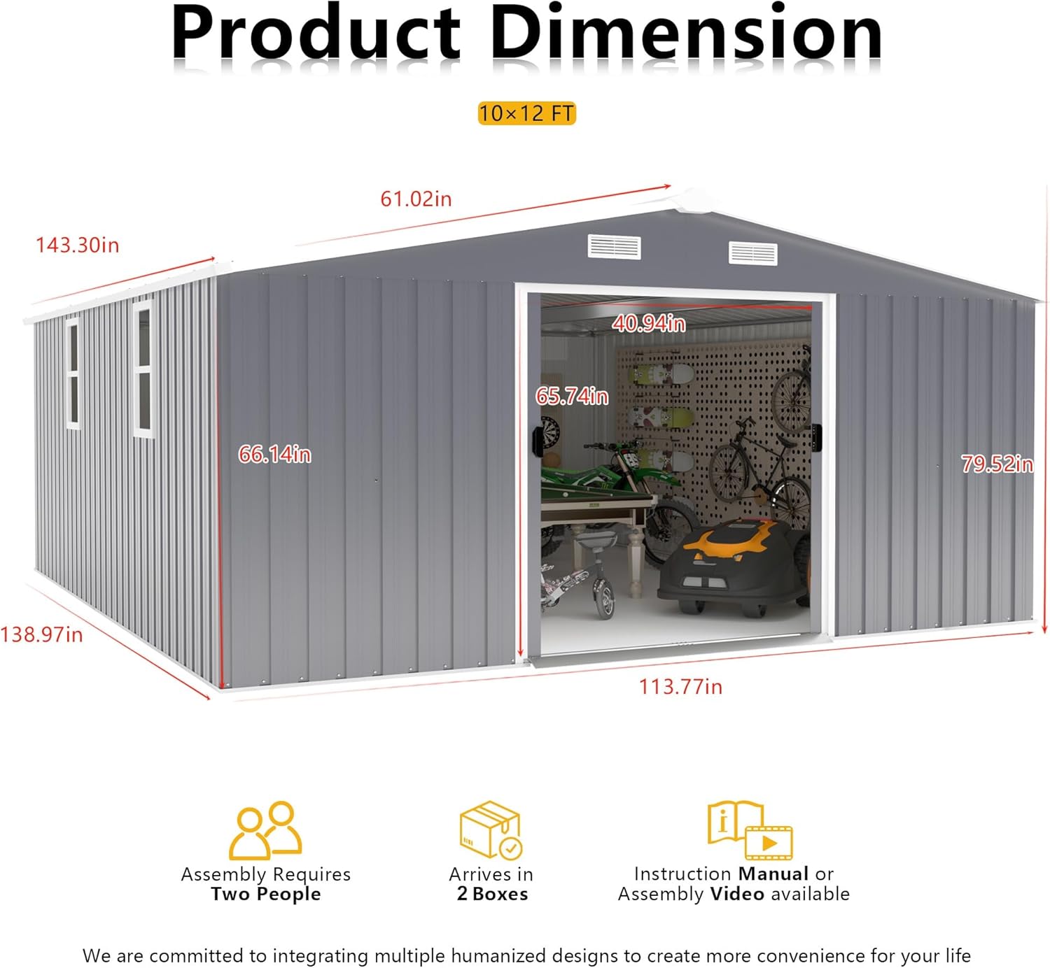 Outdoor Storage Shed, 10 x 12 FT Waterproof Outside Tool Shed with Windows, Modern Extra Large Organization and Storage Metal Container House for Backyard, Patio, Dark Gray