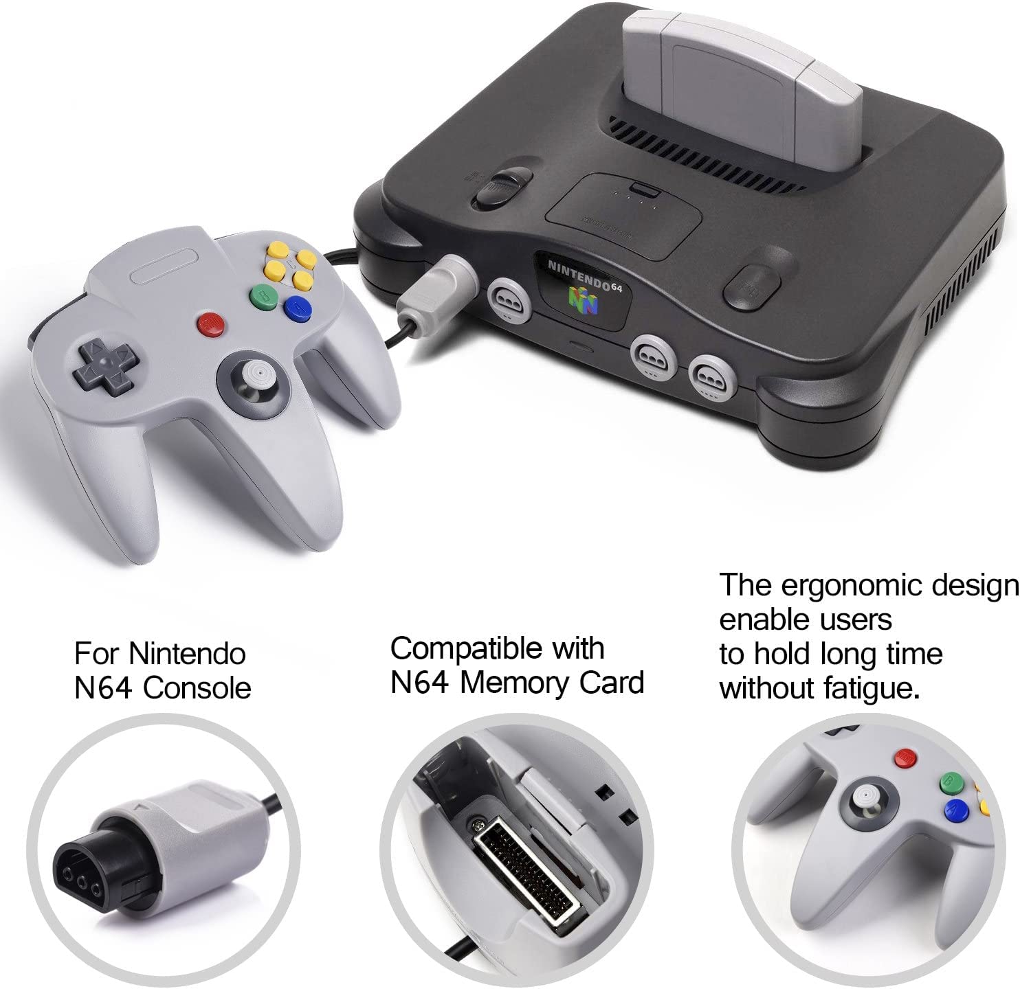 XINHONGRY 2 Pack N64 Controller, Classic Retro Wired N64 64 Bit Gamepad Joystick for Ultra 64 Video Game Console N64 System (Grey+Grey)