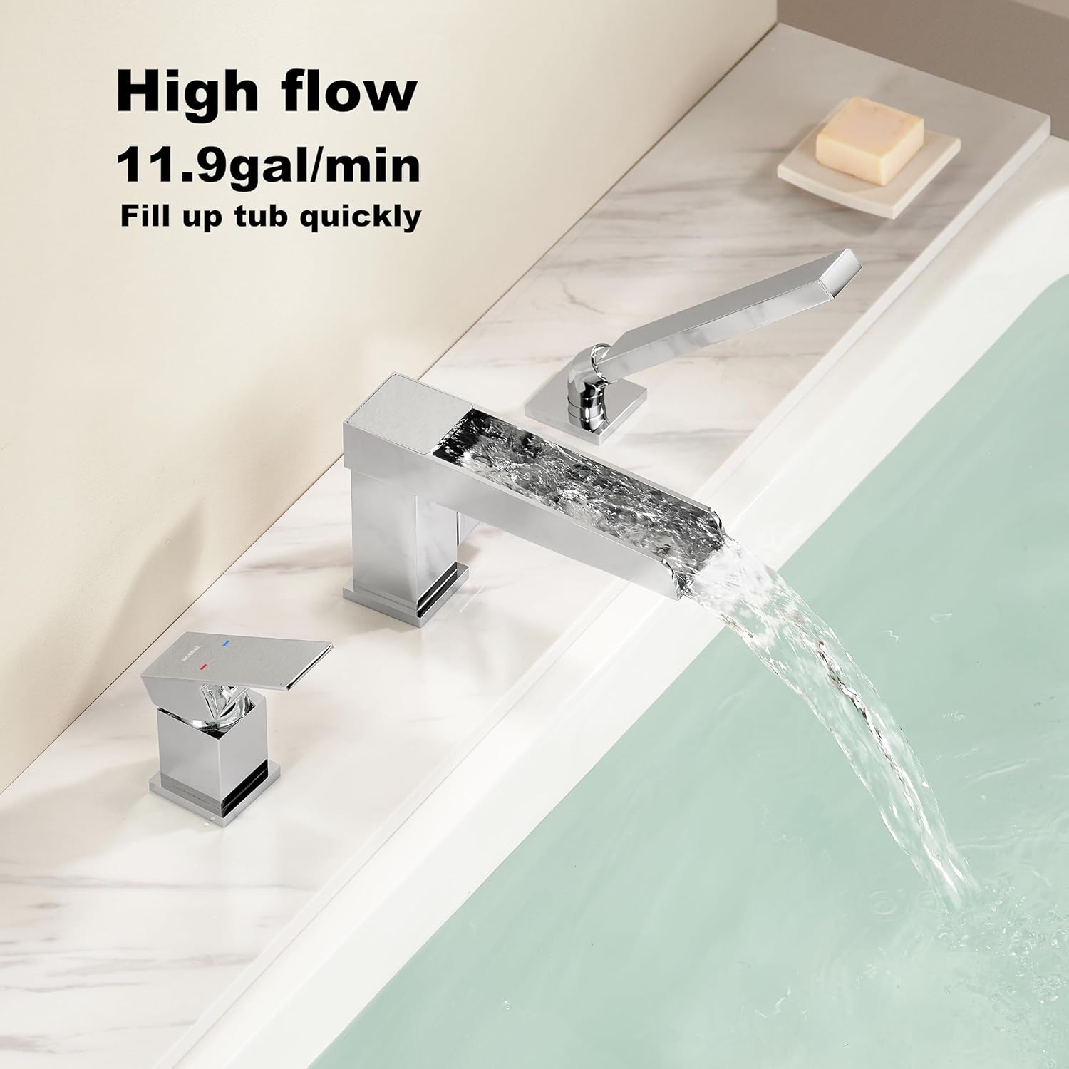Deck Mount Tub Faucet with Sprayer Chrome LLGG High Flow Waterfall Bathtub Filler Faucets Brass with Hand Shower