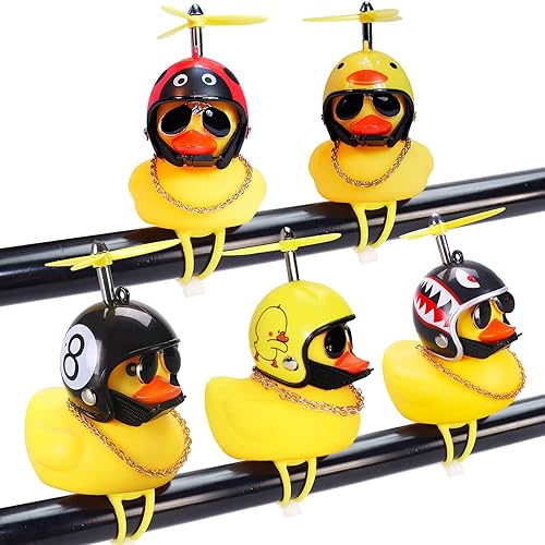 Adornos de pato de goma para automóvil, 2 piezas de pato amarillo, decoraciones de tablero de automóvil, cuernos de bicicleta de pato con casco de