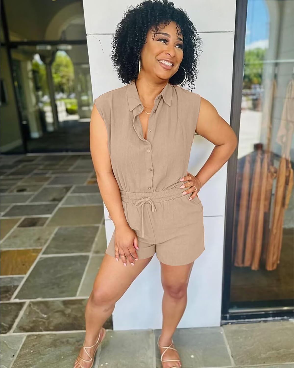 ThusFar Women 2 Piece Shorts Sets Button Down Cap Sleeve Drawstring Resort Wear Outfits Summer Matching Sets Tracksuits - Image 5