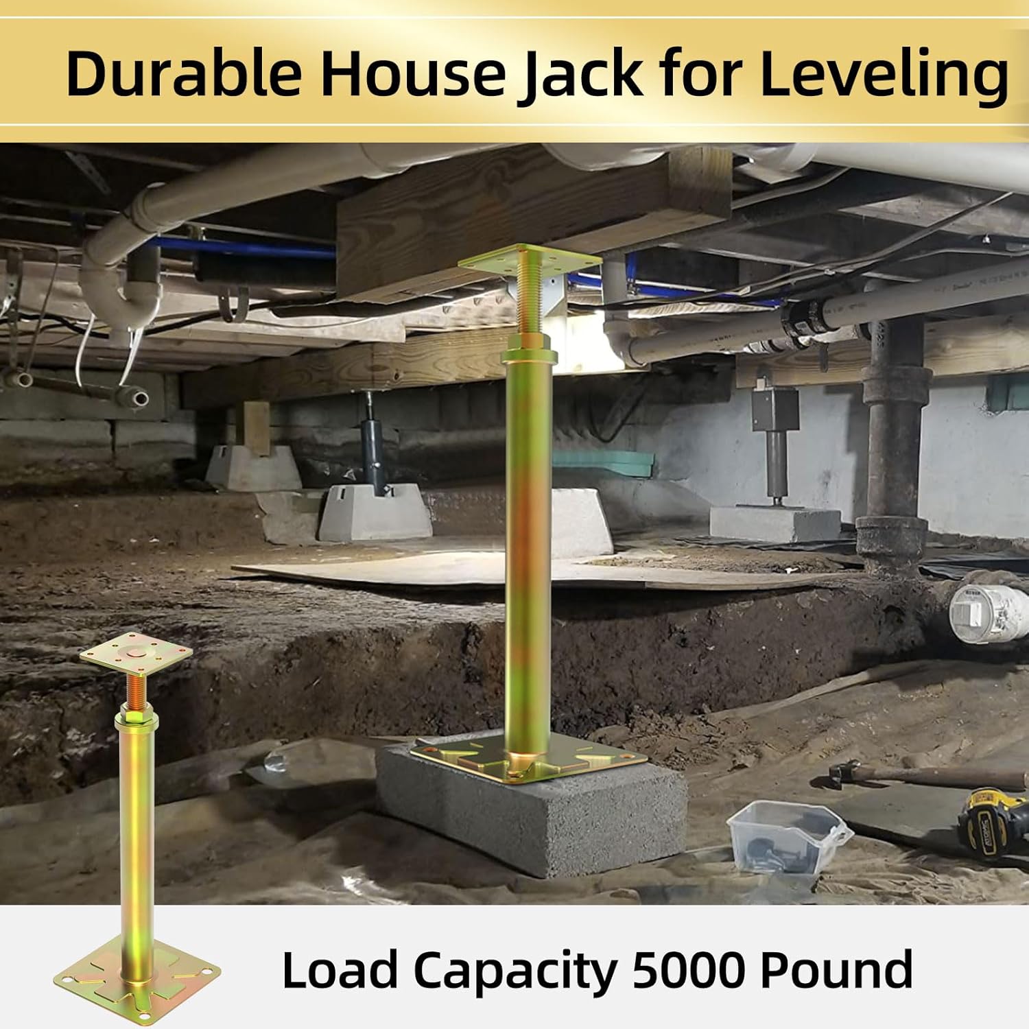 4 Pack House Jacks for Leveling Adjustable Floor Jack Post Floor Jack for House Foundation Jacks for Leveling Telescoping Jack for Temporary Support Adjustable Range 11 inch - 16 inch