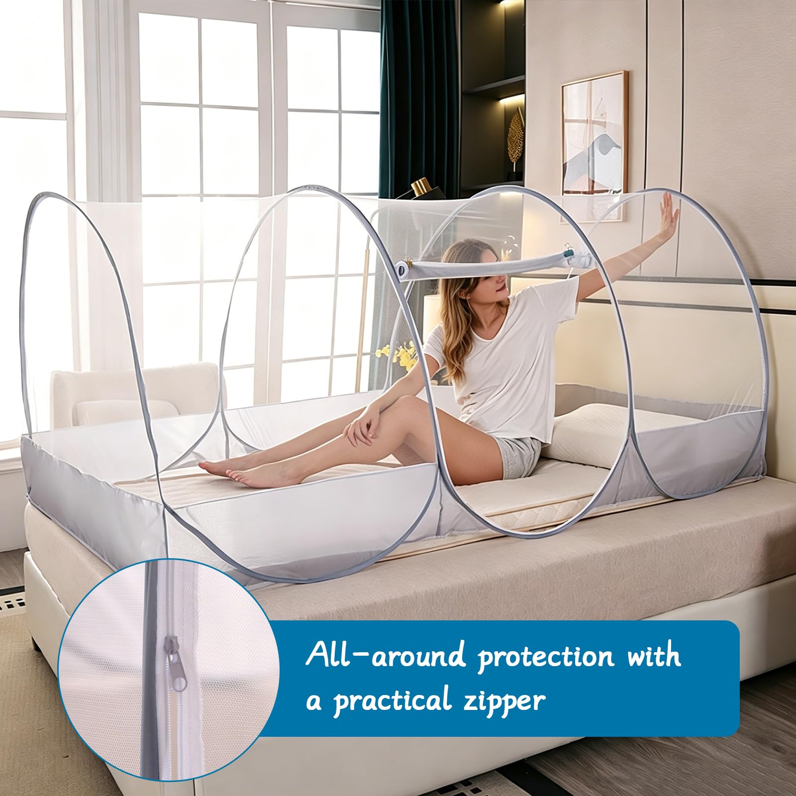 IIRC Moskitonetz Bett Reise – 190 x 90 x 90 cm Pop Up Moskitonetz für Bett, Camping & Zuhause, Faltbares Bettzelt mit Reißverschluss