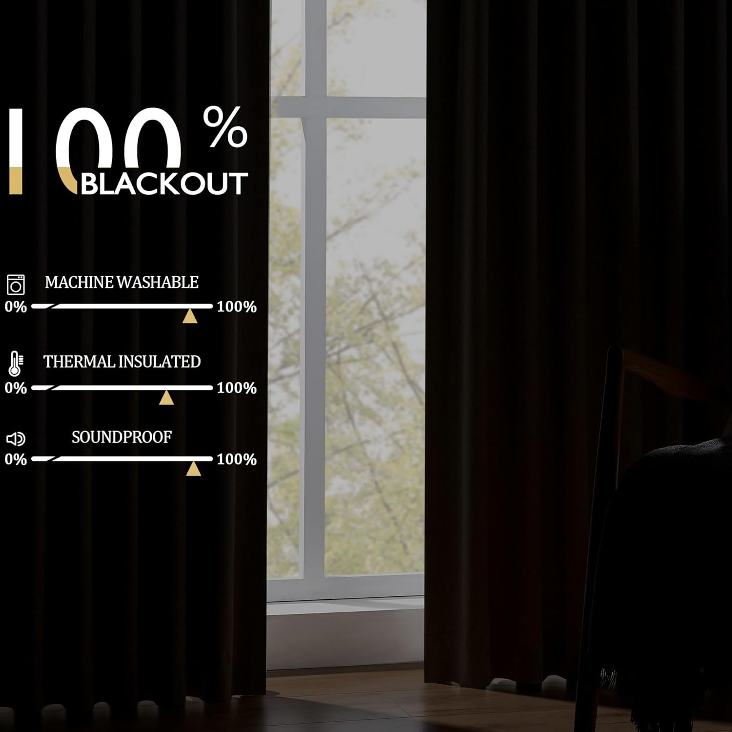 Linen Blackout Curtains 60 Inch 2 Panels Set Noise Reducing Thermal Insulated Linen Drapes, Back Tab Room Darkening Window Curtains for Bedroom Living Room 50" W, Natural