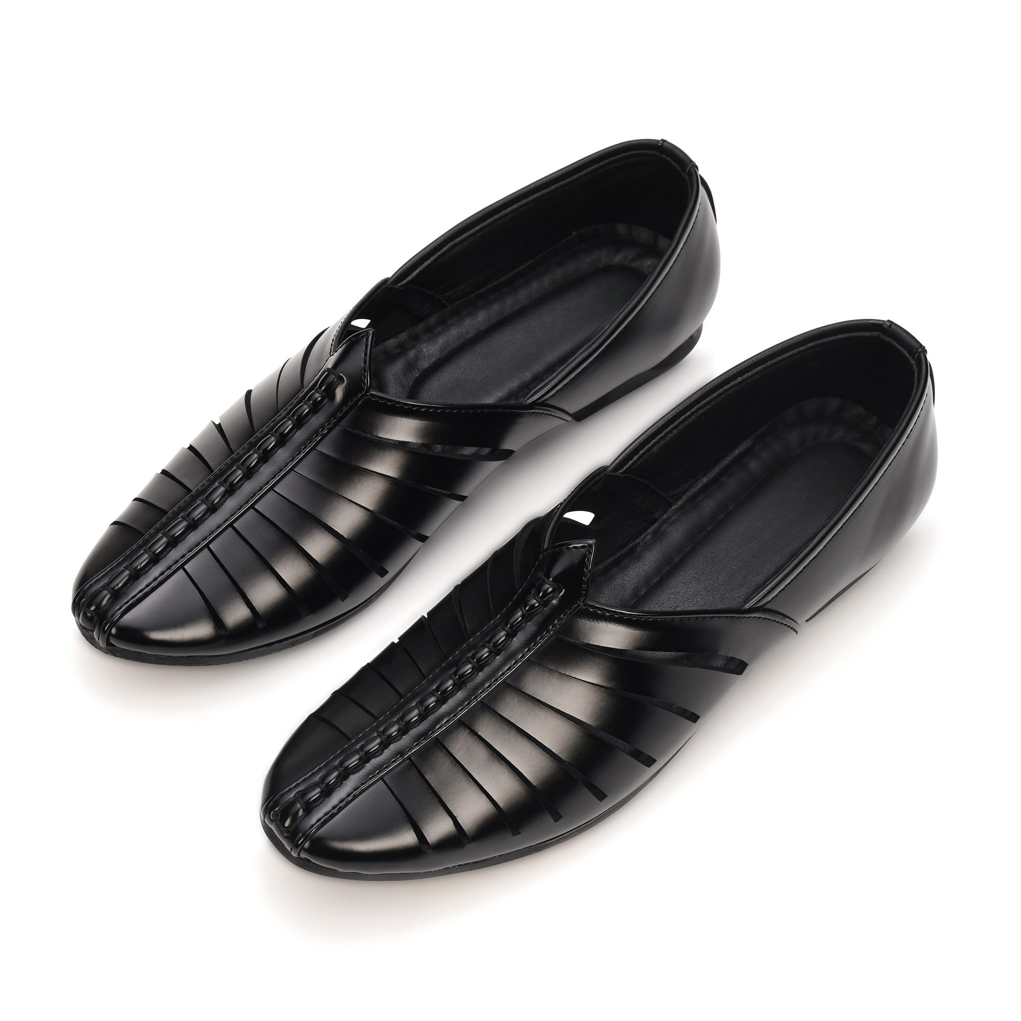 Men's Faux Leather Jutti Mojari Style Moccasins with TPR Sole – Traditional Slip-On Ethnic Loafers for Casual (Available in Black, Brown & Tan)-image-16