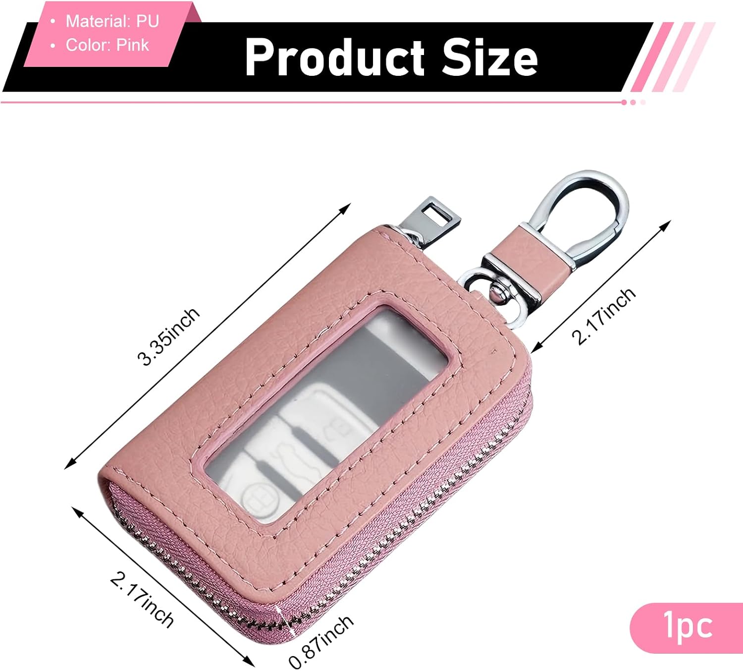 1PC Car Key Fob Case, Leather Car Key Holder for Purse, Automotive Smart Key fob Holder with Hook, for Remote Key Fob